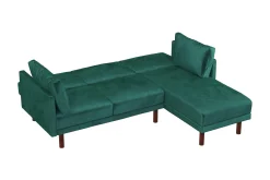 Clair 3-sits Bäddsoffa med Schäslong Ställbar Sammet/Grön/Tr