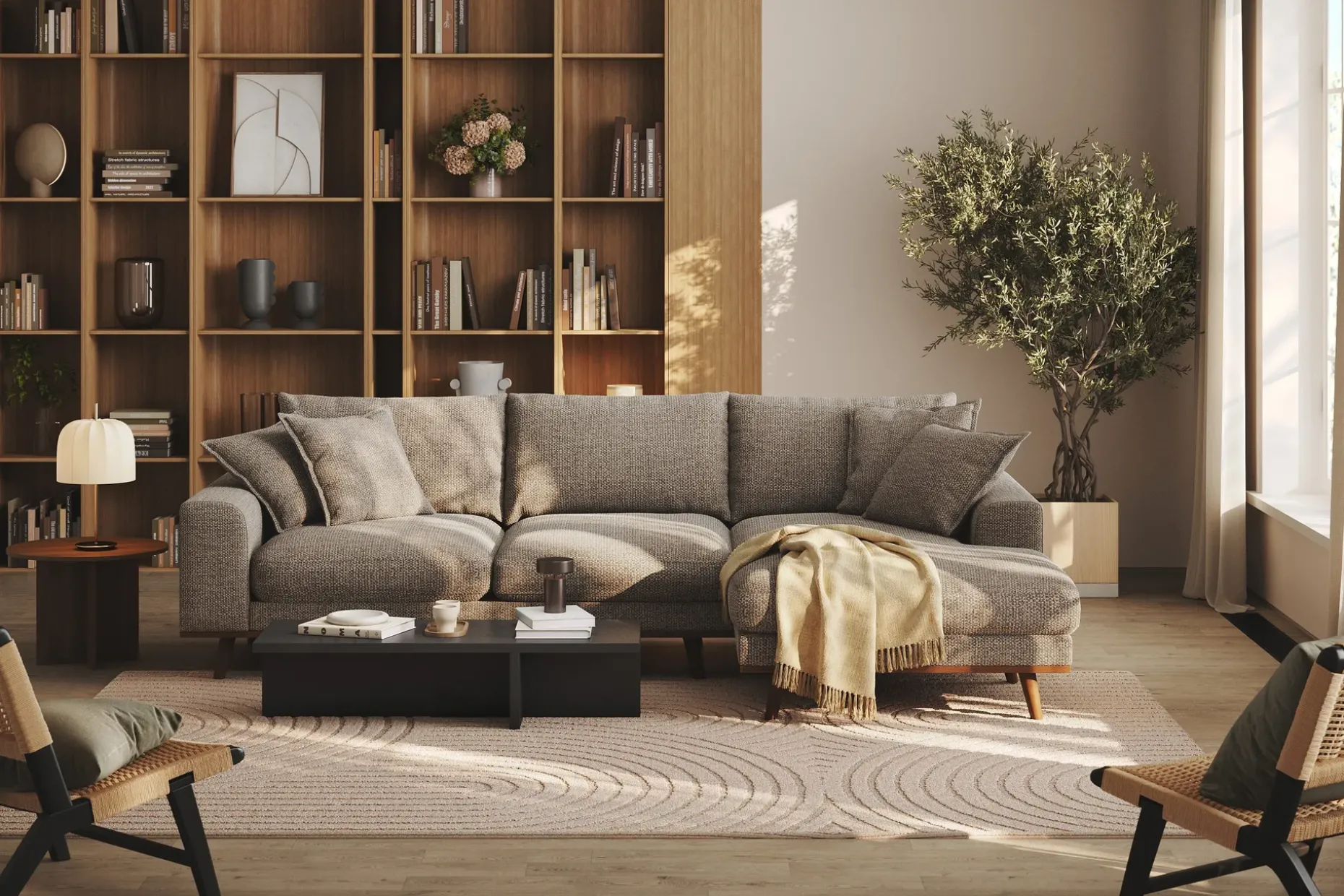 Copenhagen Premium 4-sits Högervänd L-formad Djup Divansoffa i Chenille