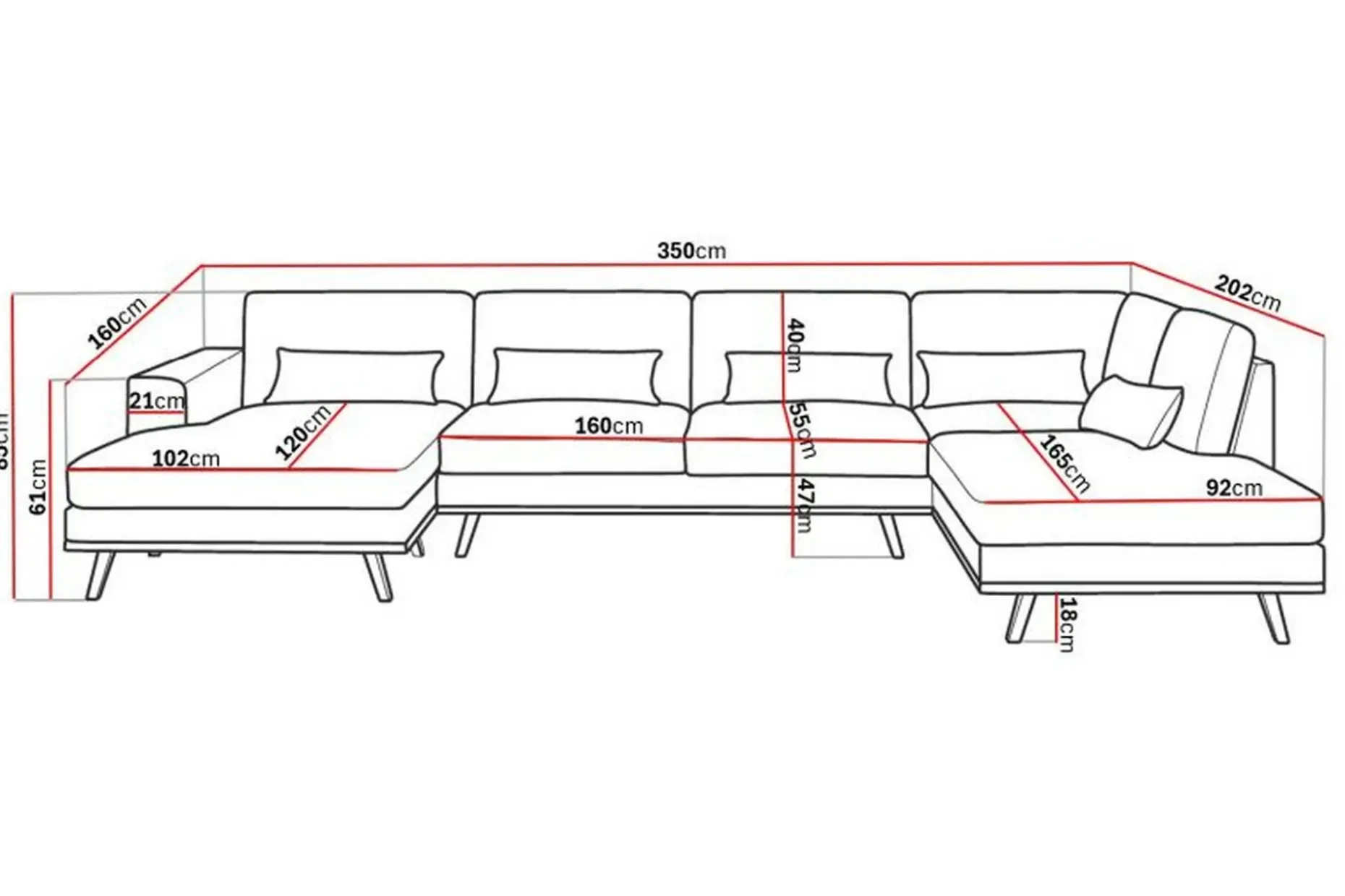 Copenhagen 5-sits Högervänd U-formad Large Soffa med Divan och Schäslong i Sammet