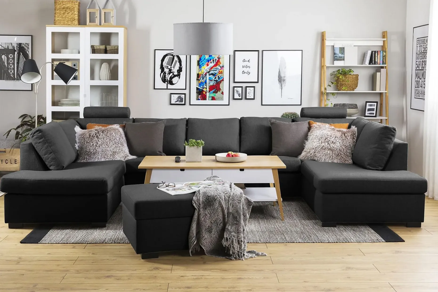 Crazy 5-sits U-formad Soffa med dubbelschäslong i Tyg