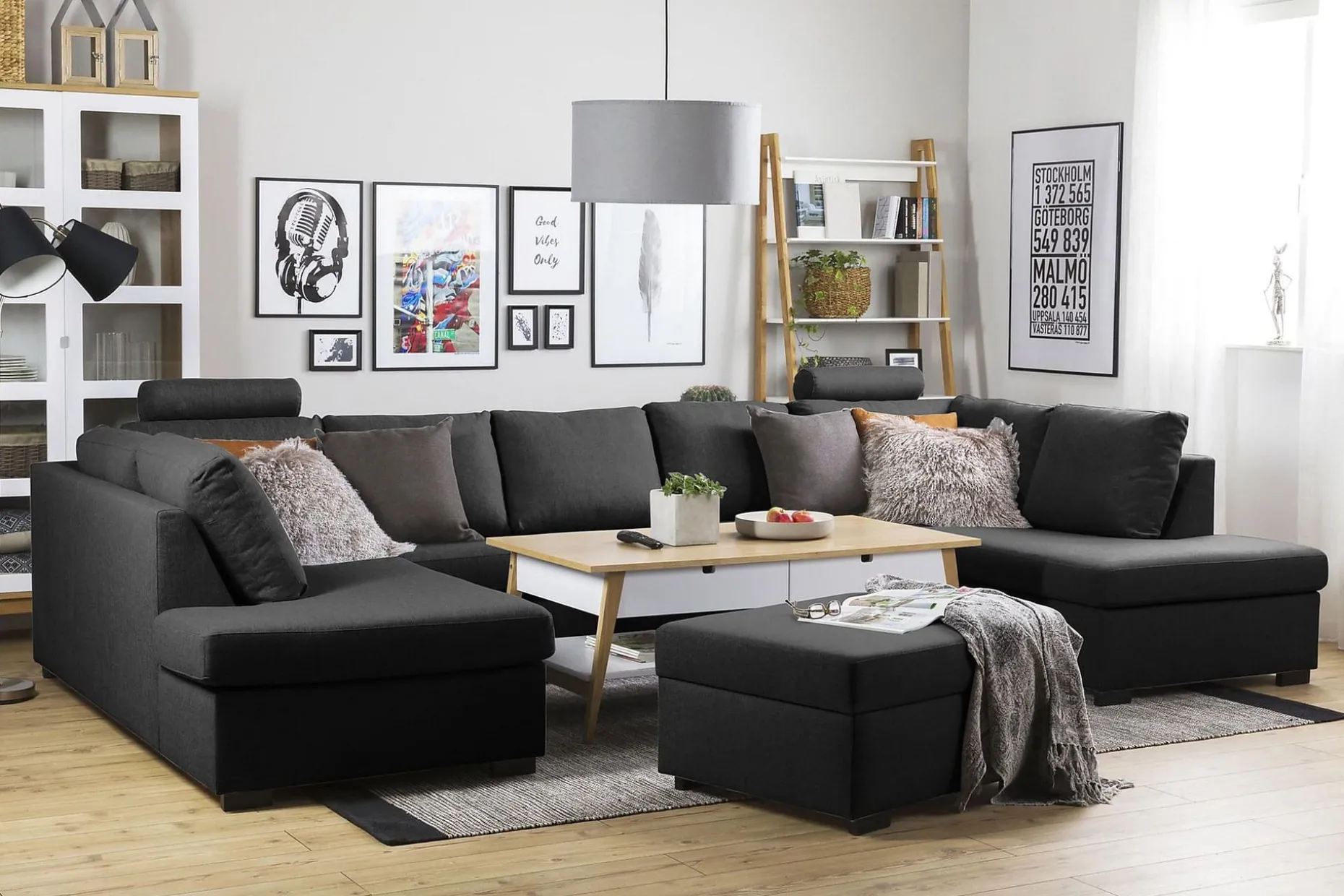 Crazy 5-sits U-formad Soffa med dubbelschäslong i Tyg