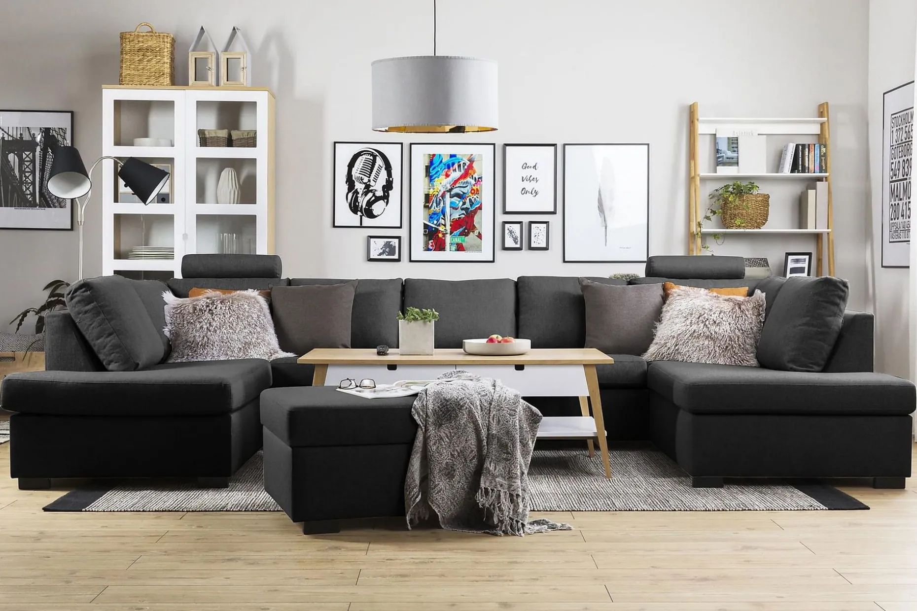 Crazy 5-sits U-formad Soffa med dubbelschäslong i Tyg