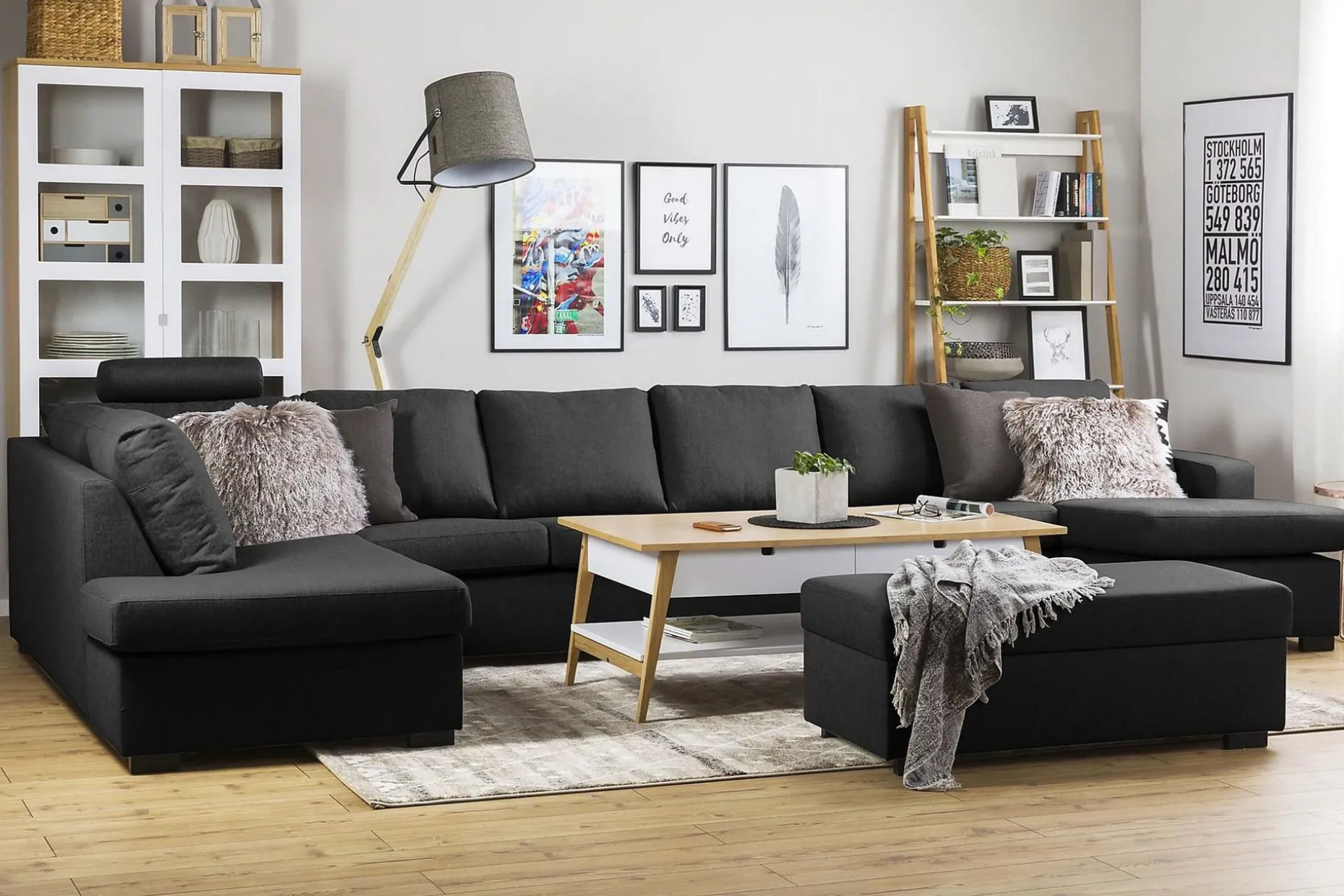 Crazy 6-sits Vänstervänd U-formad XX-Large Soffa med Divan och Schäslong i Tyg