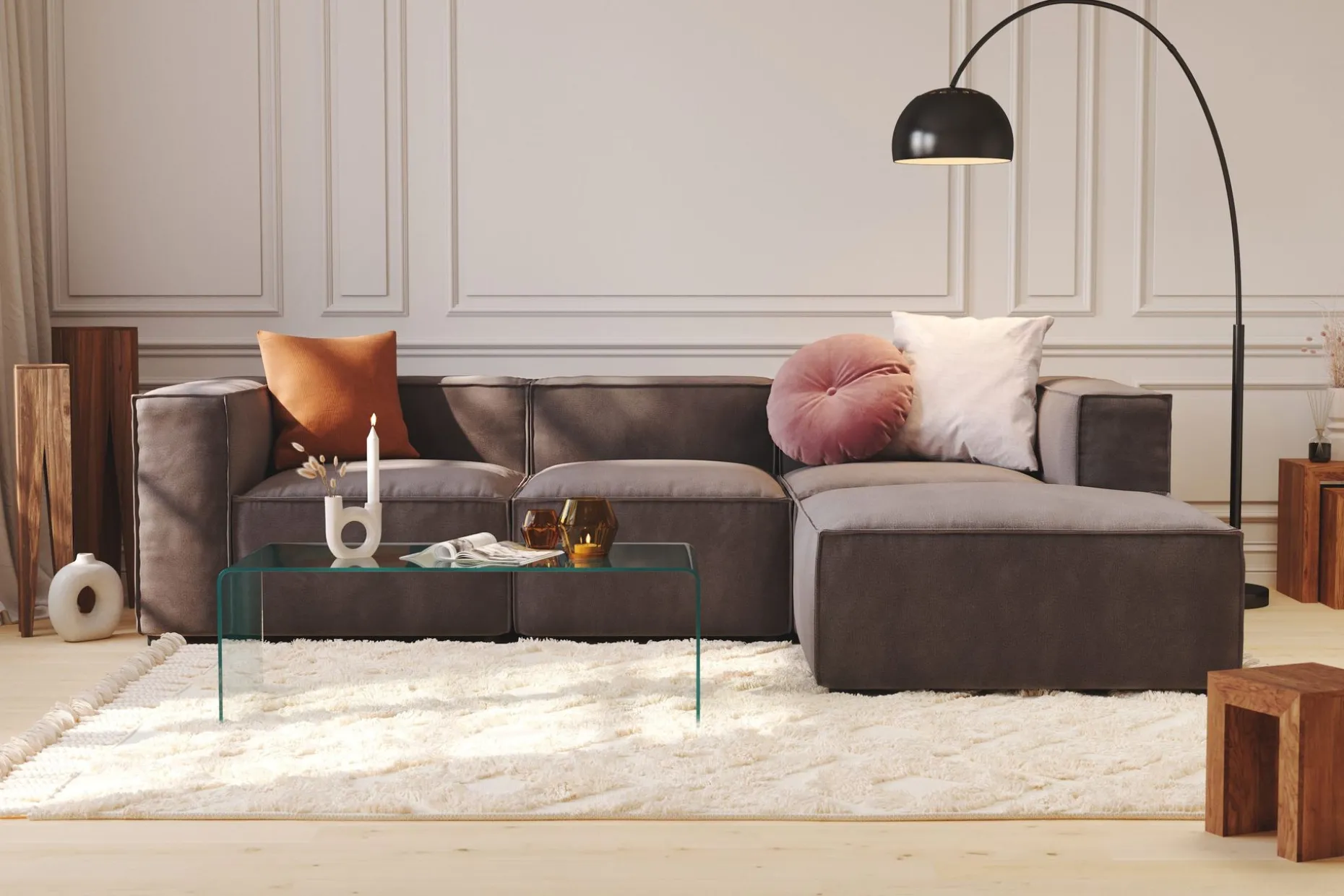 Cubo 4-sits Vändbar L-formad Djup Modulsoffa med Divan i Sammet