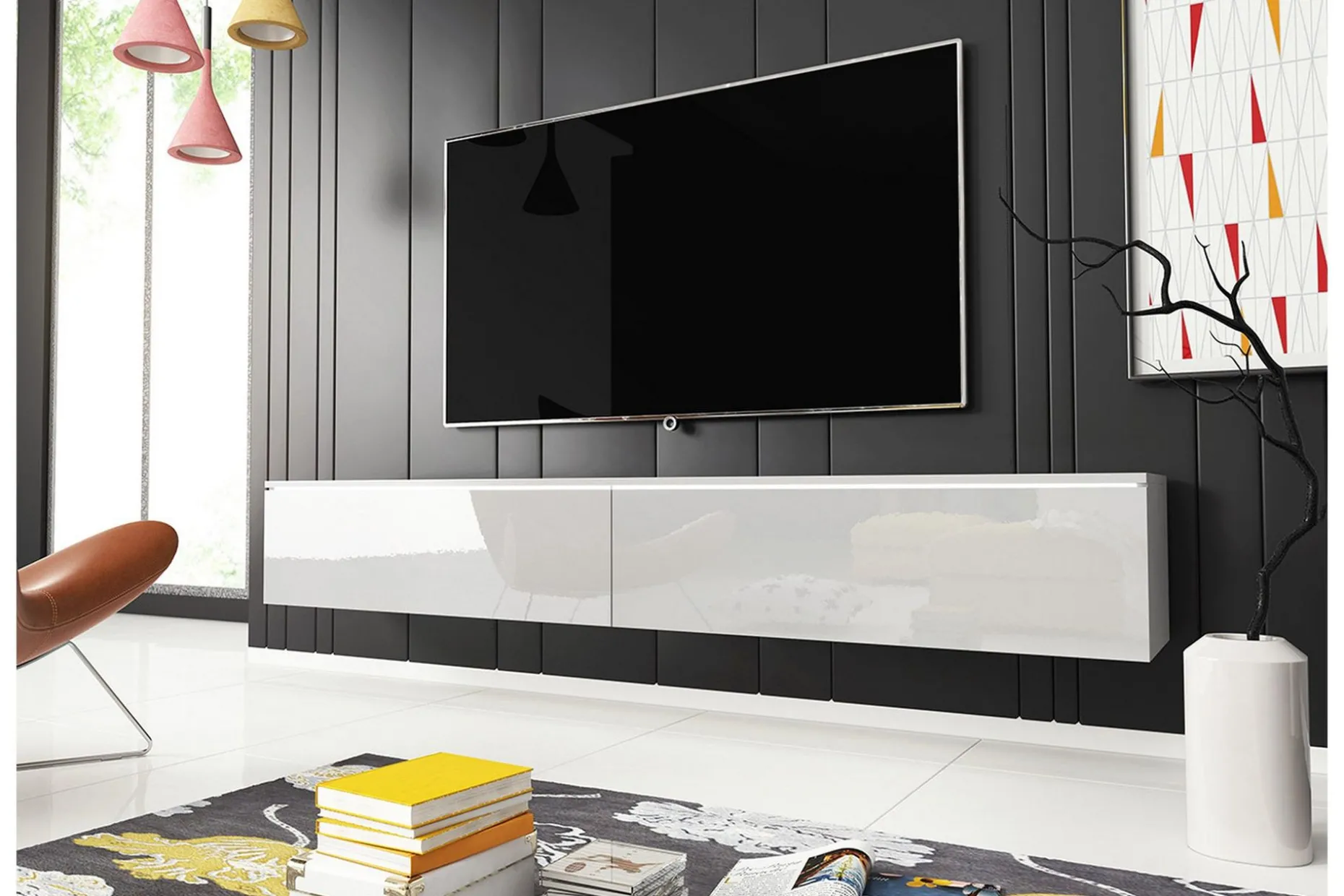 Cuguen Vägghängd Tv bänk med Förvaring 180x32x30 cm