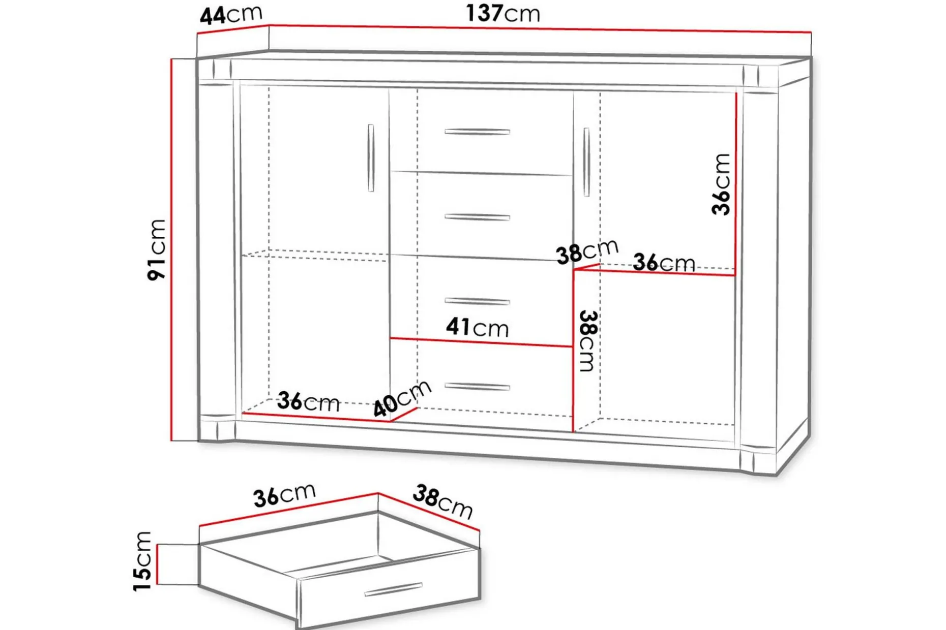 Dallas Skänk 137x43,5x91 cm LED-belysning