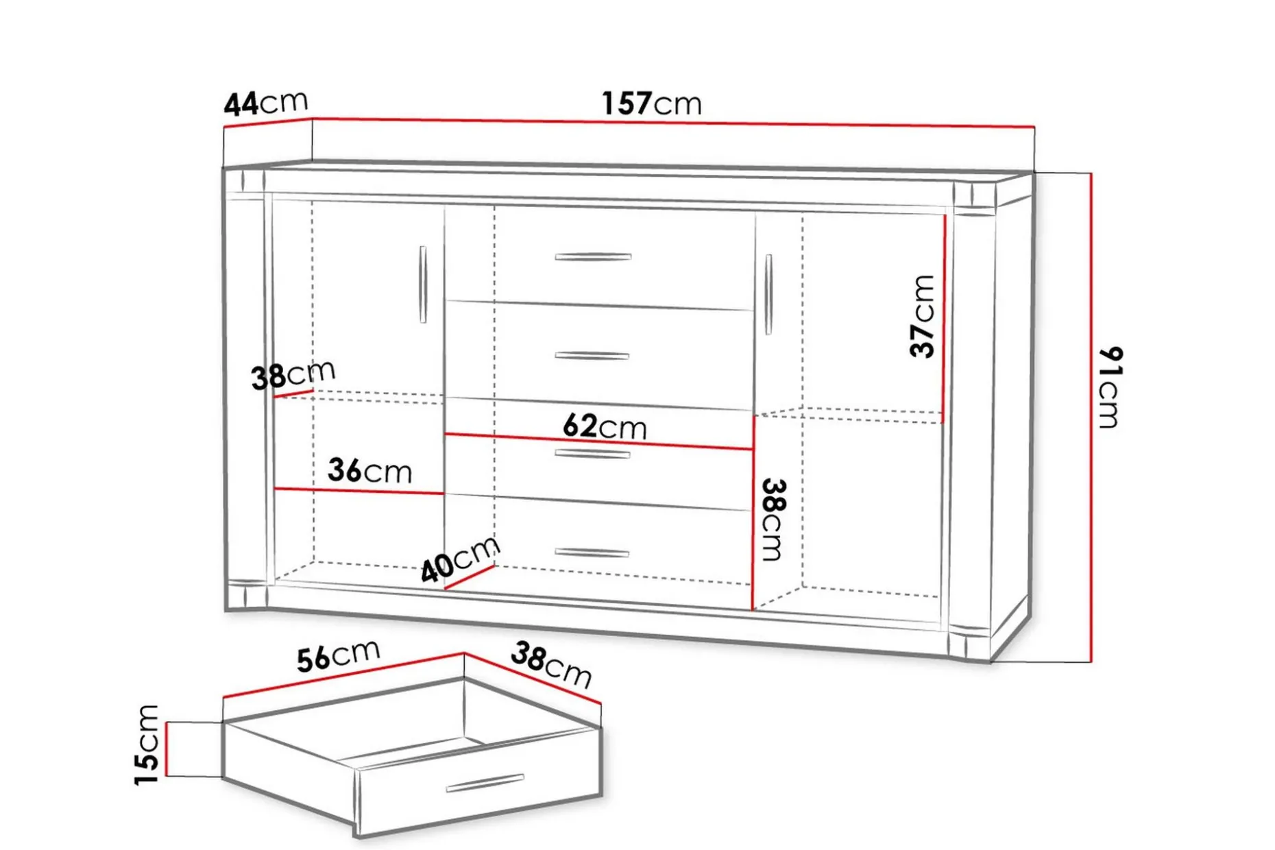 Dallas Skänk 157x43,5x91 cm LED-belysning