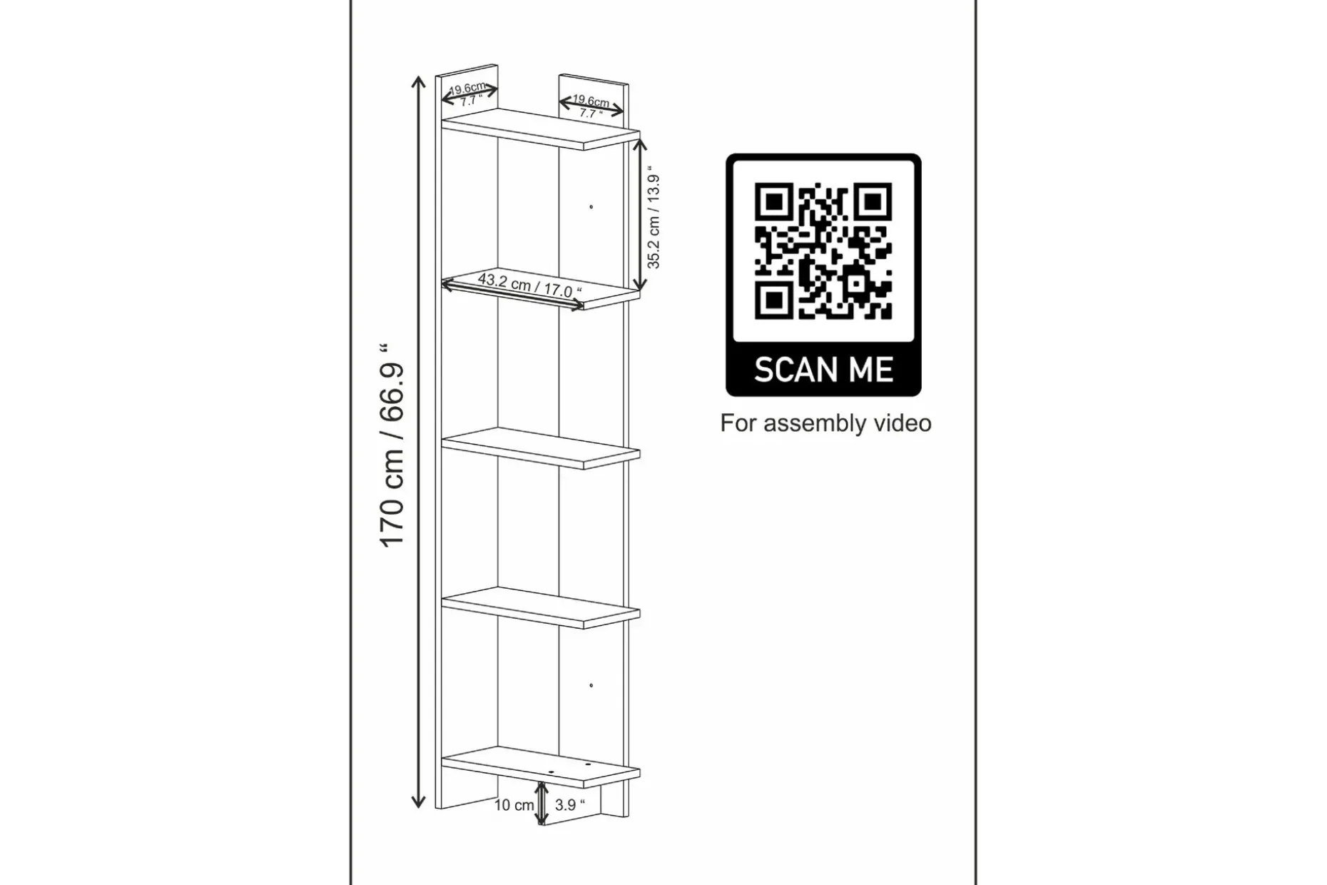 Desgrar Bokhylla 45,2x180 cm