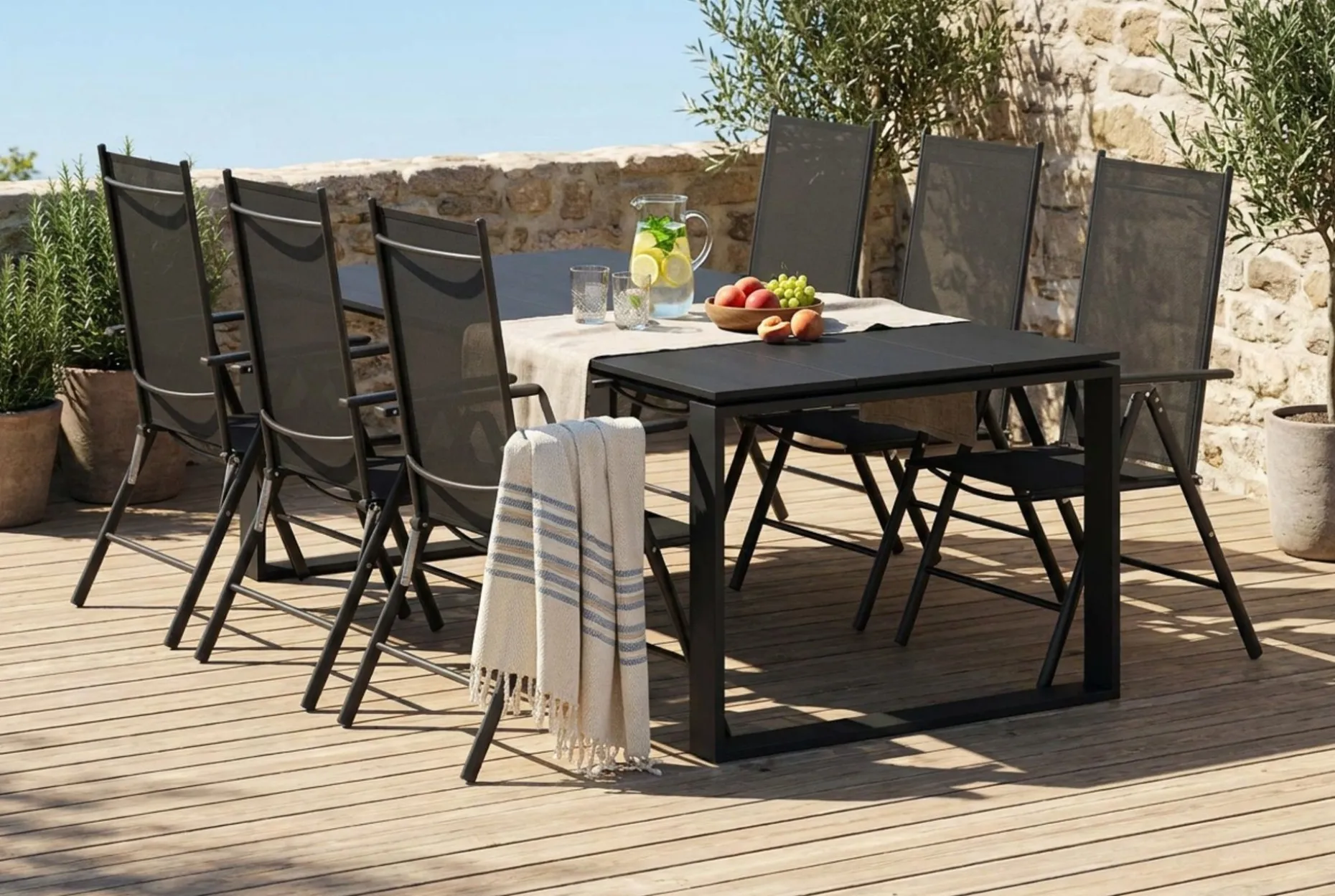 Devon utomhus matgrupp 210x100 cm med 6 Maggie positionsstolar