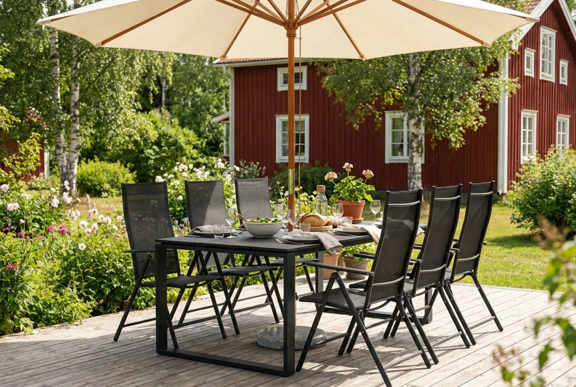 Devon utomhus matgrupp 210x100 cm med 6 positionsstolar