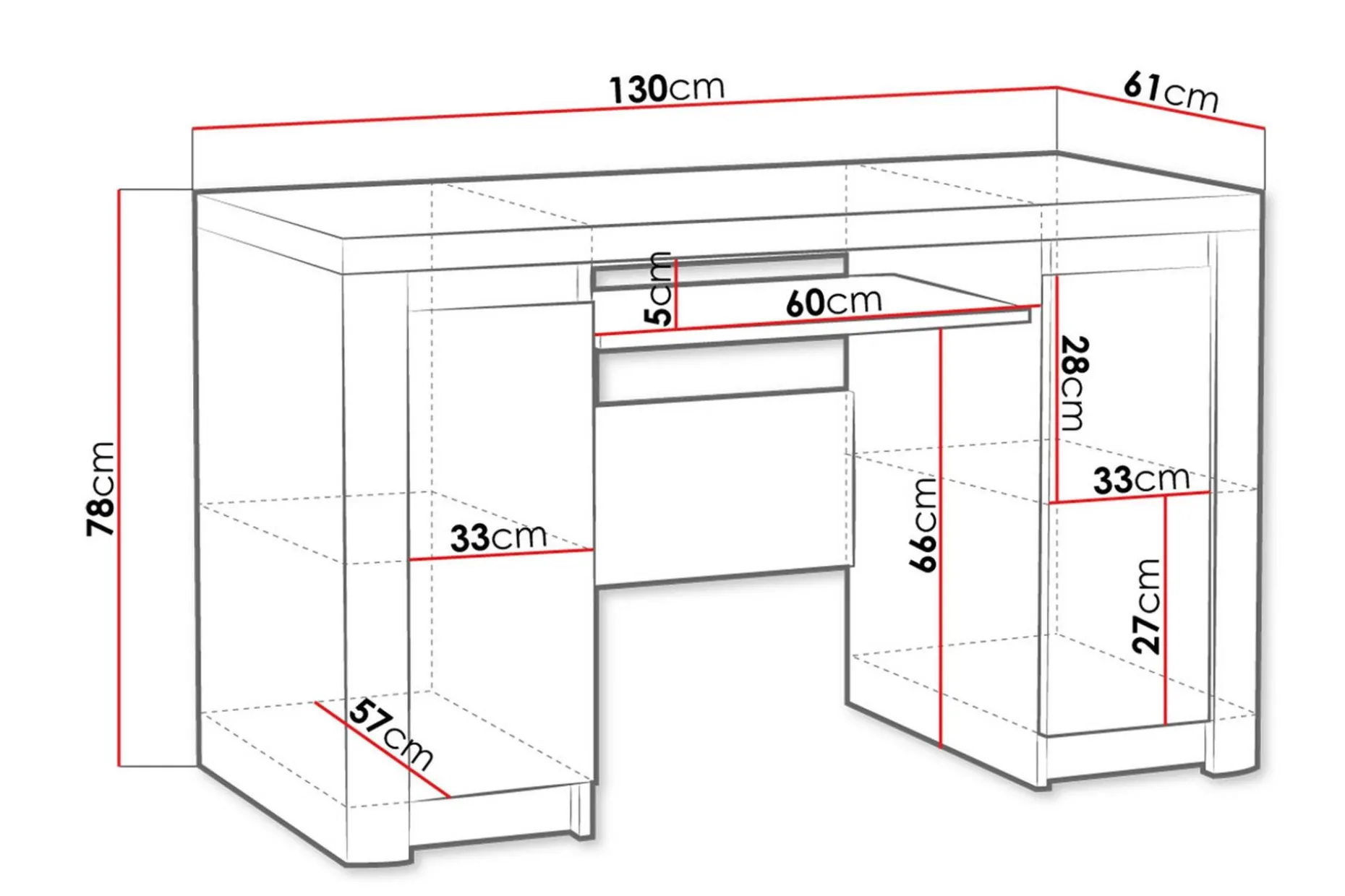 Domardon Skrivbord 130 cm med Förvaring 2 Skåp