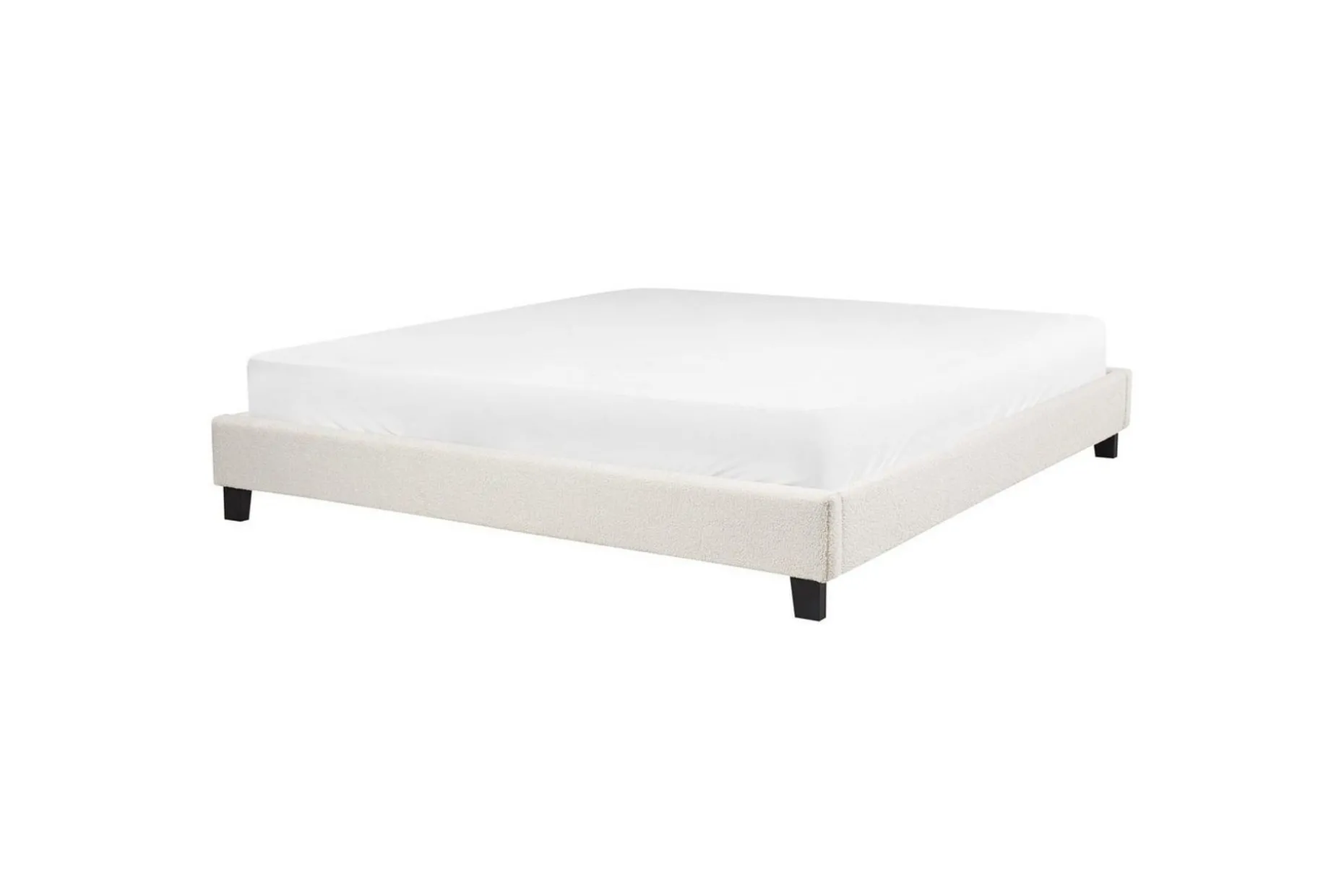 Dubbelsäng Roanne med lamellram Beige-Mörkt Trä, 180x200 cm, Bouclé