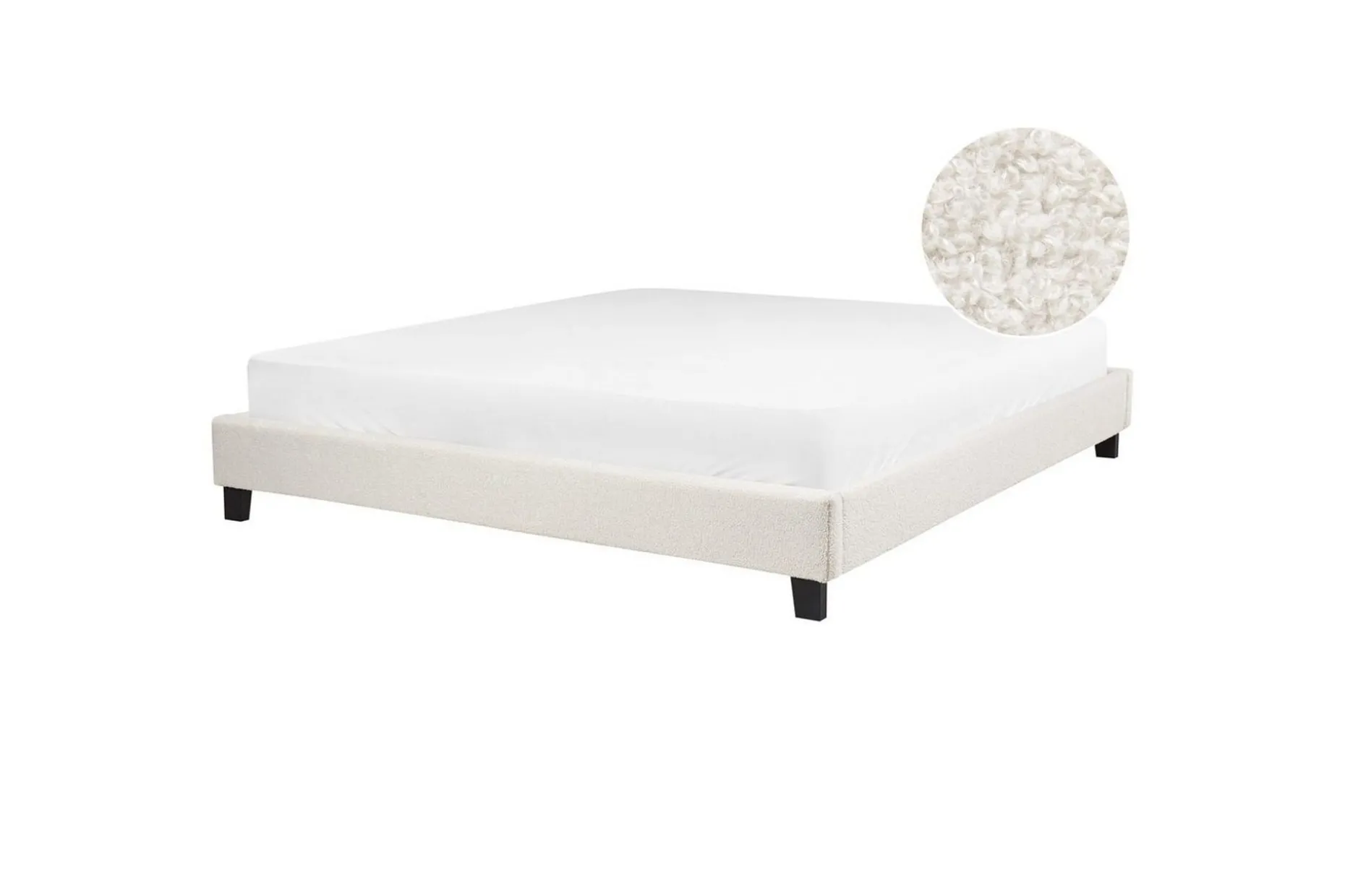 Dubbelsäng Roanne med lamellram Beige-Mörkt Trä, 180x200 cm, Bouclé