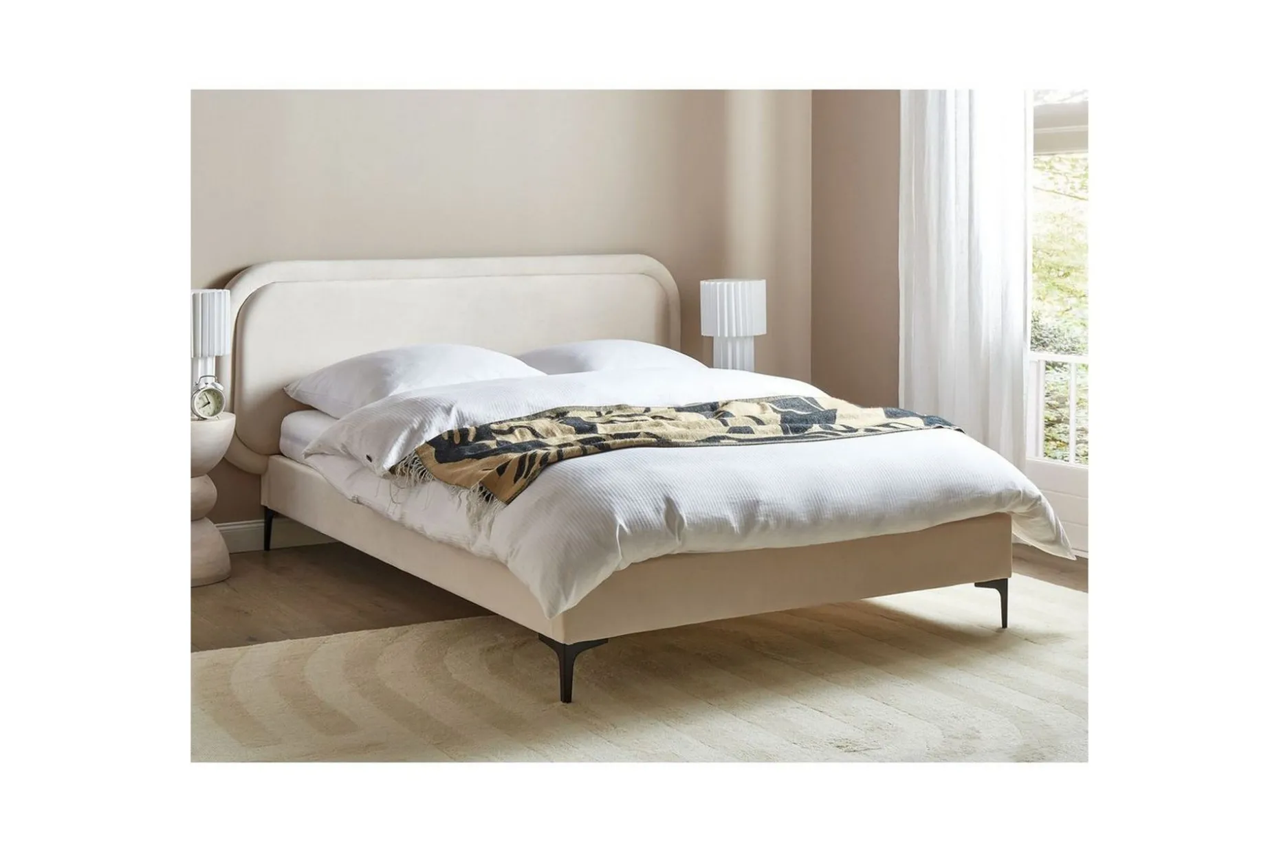 Dubbelsäng Suzette med lamellram Ljusbeige, 160x200 cm