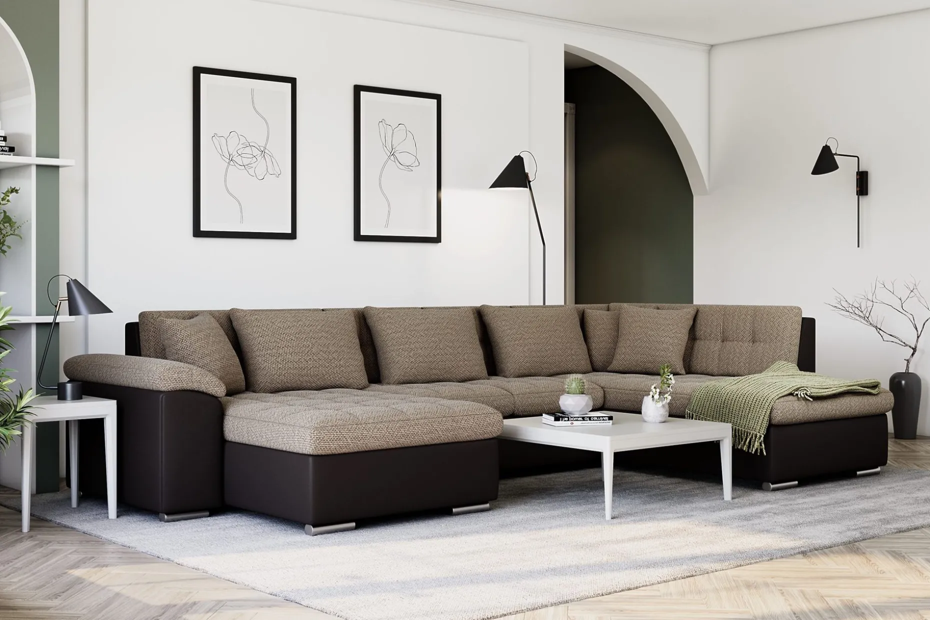 Dynir Stor Hörnbäddsoffa Divan med Förvaring Vänster 350 cm Bred