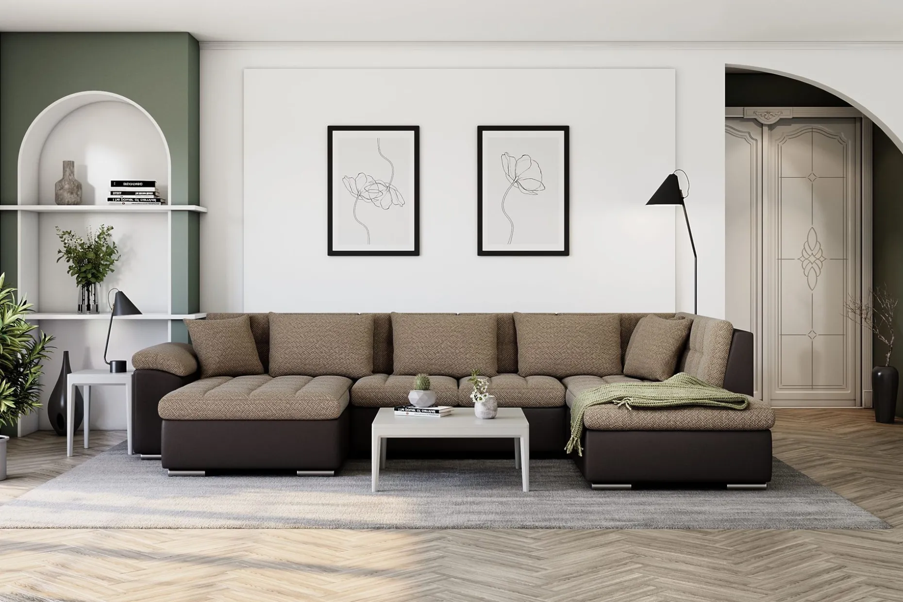 Dynir Stor Hörnbäddsoffa Divan med Förvaring Vänster 350 cm Bred