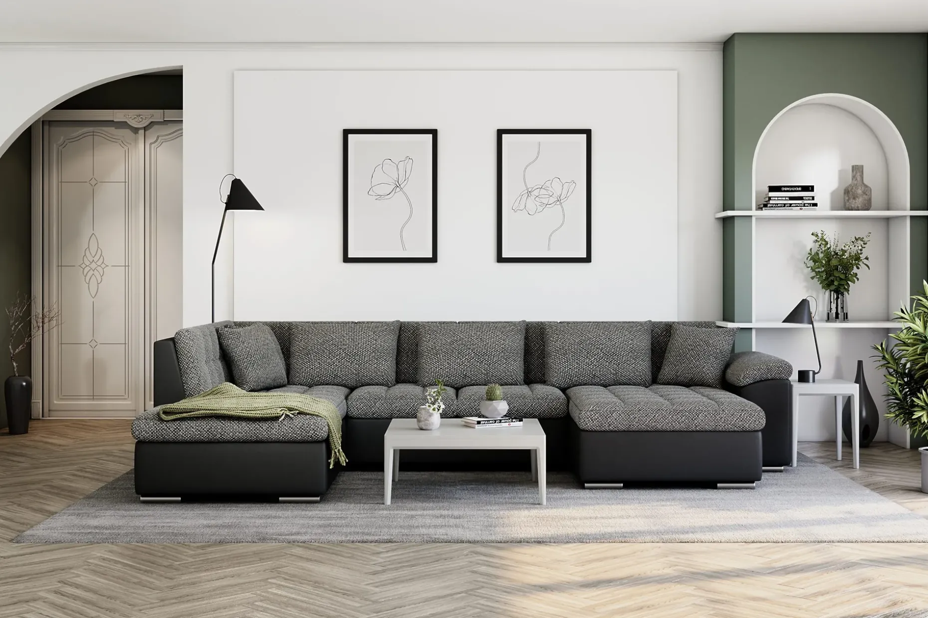 Dynir Stor Hörnbäddsoffa Divan med Förvaring Höger 350 cm