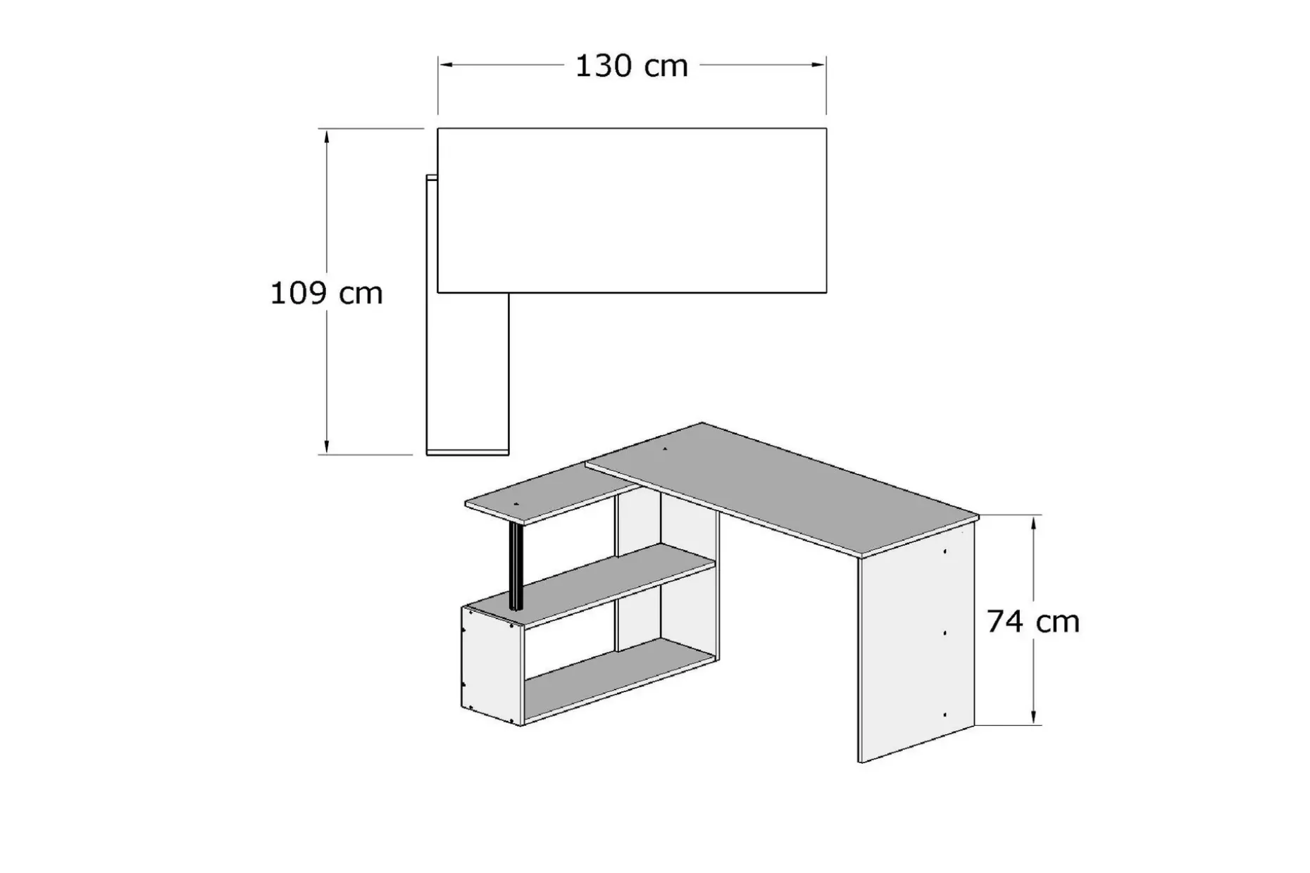 Elegancia Skrivbord 130 cm med Förvaring Hyllor L-form