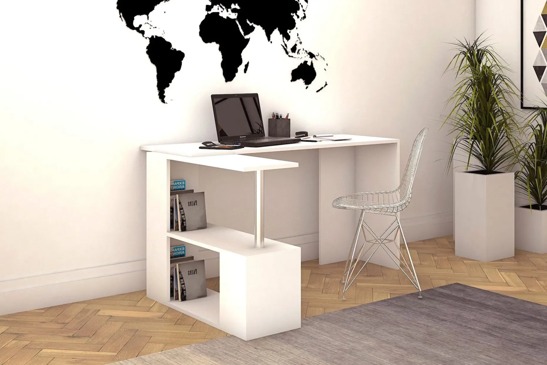 Elegancia Skrivbord 130 cm med Förvaring Hyllor L-form
