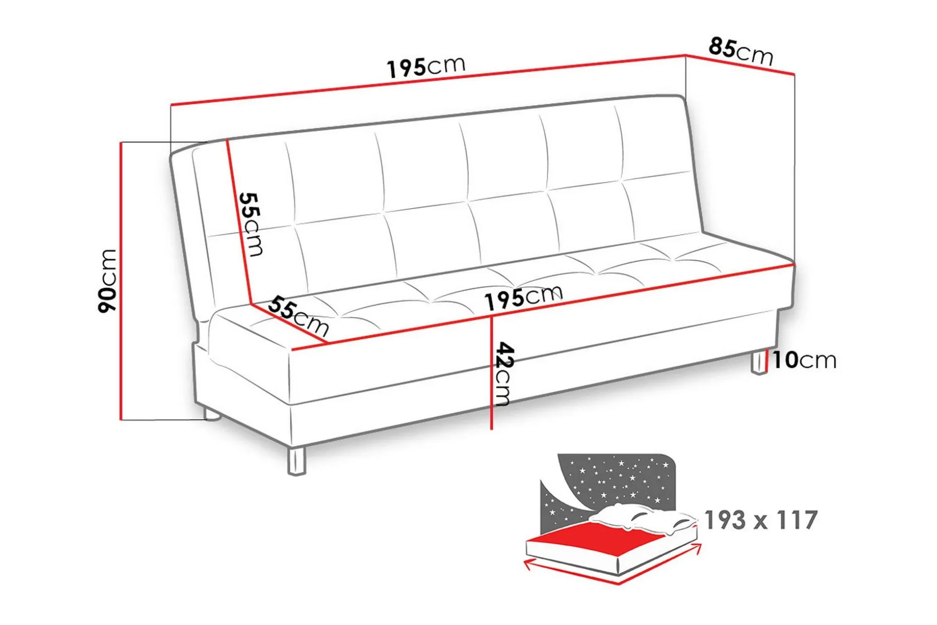 Enduro Bäddsoffa 195x85x90 cm
