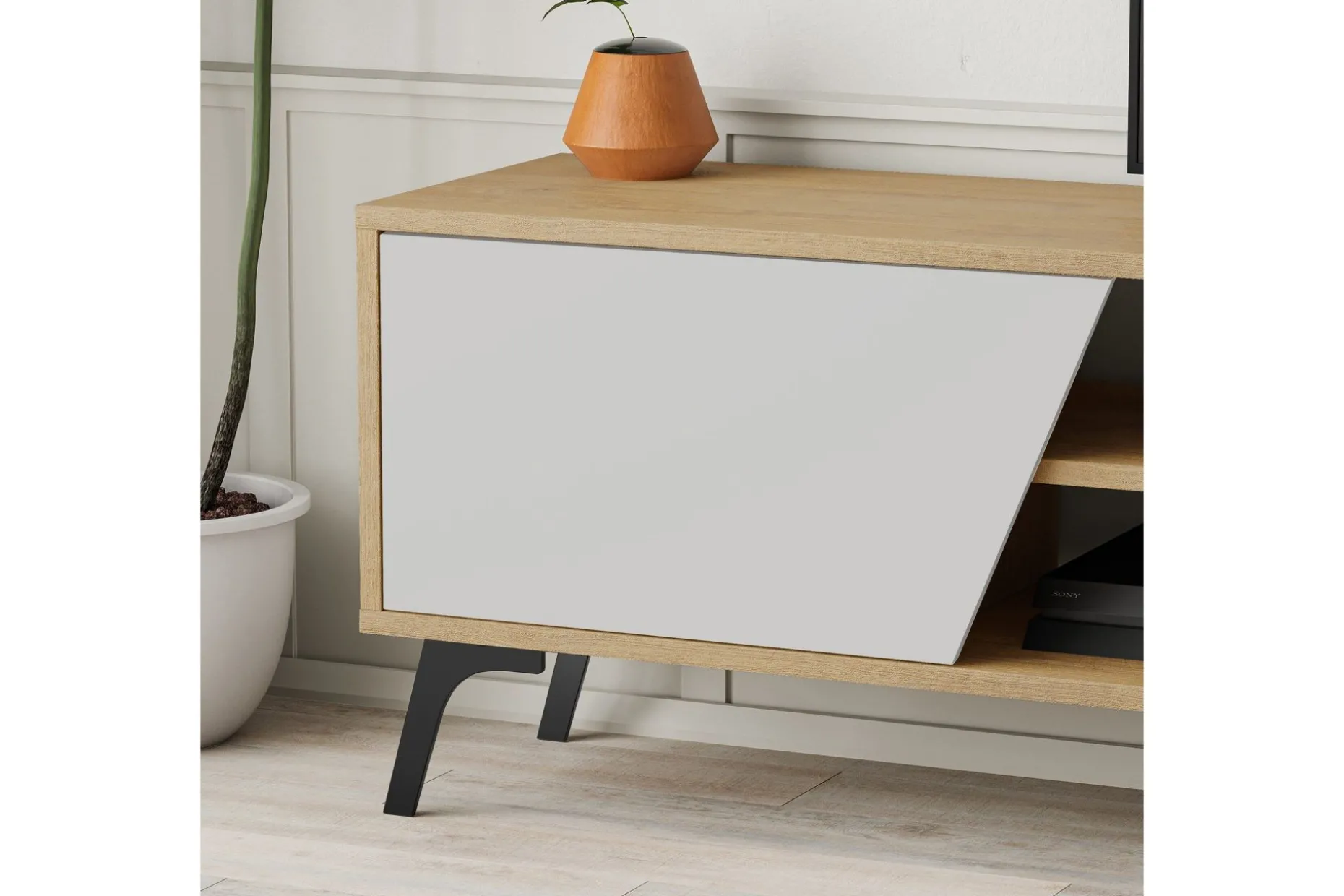 Fiona Tv-bänk 180x35,6 cm Brun/Vit
