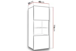 Frick Vägghängt Vitrinskåp Vit LED Belysning 32 cm djup 45 cm bred 117 cm hög Trä Ek Glas