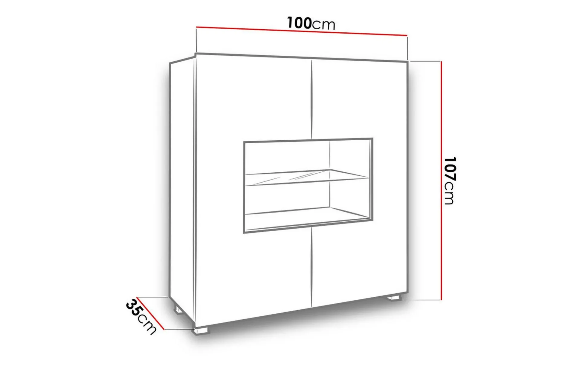 Frick Vitrinskåp Vit LED Belysning 35 cm djup 100 cm bred 107 cm hög Ljust Trä Ek Glas