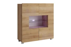 Frick Vitrinskåp Vit LED Belysning 35 cm djup 100 cm bred 107 cm hög Ljust Trä Ek Glas