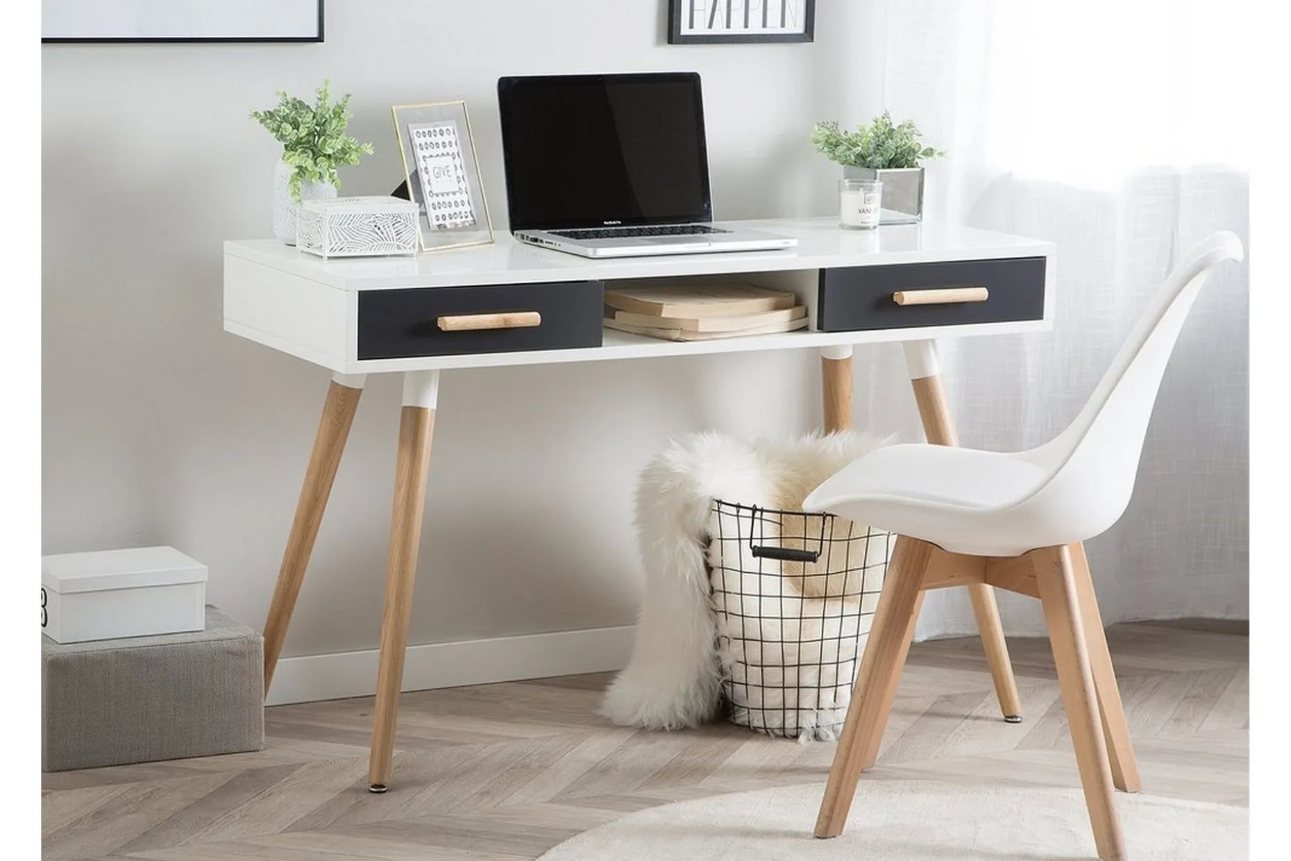 Frisange Skrivbord 120 cm med Förvaring 2 Lådor + Hylla