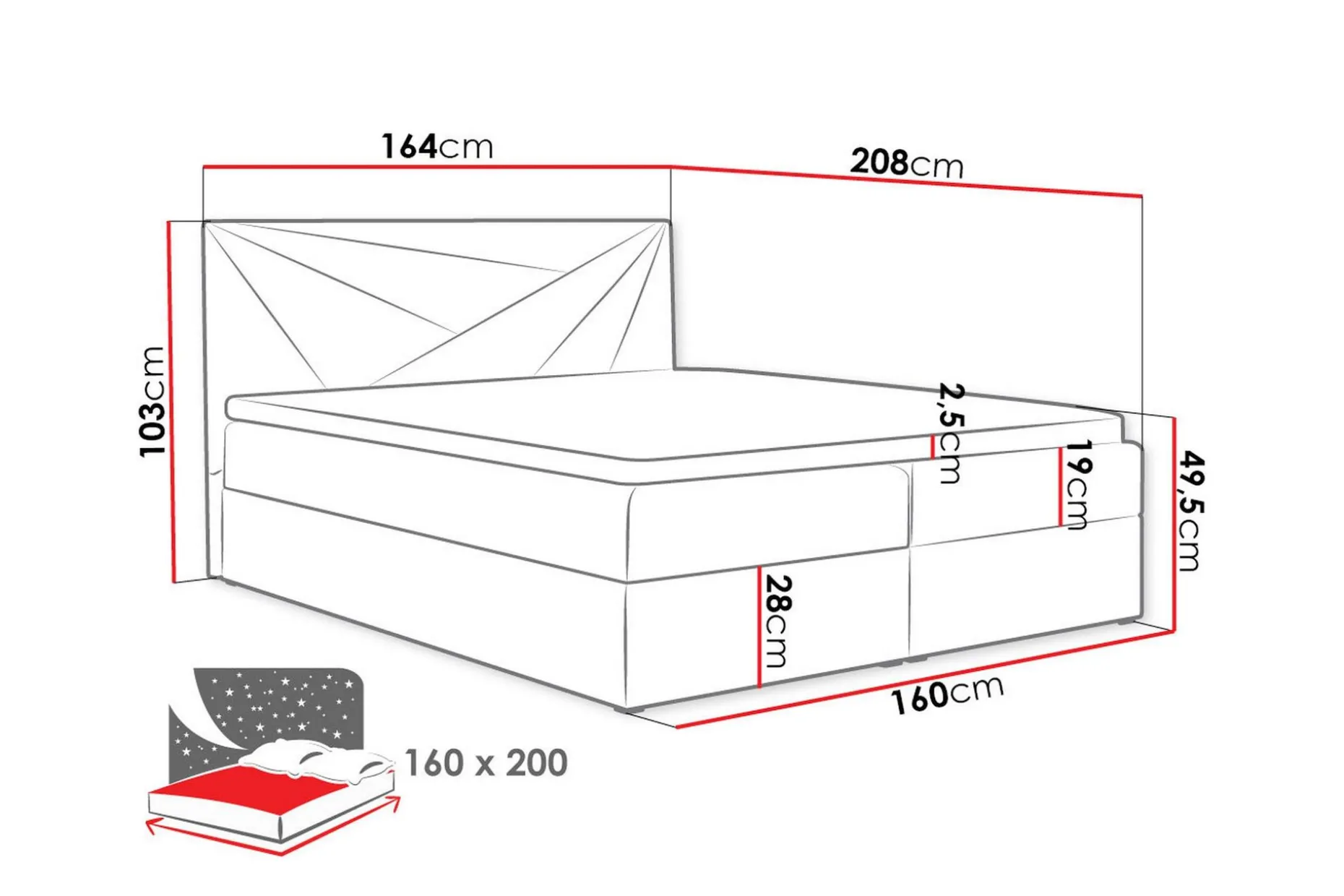 Frusci Kontinentalsäng 160x200 + Bäddmadrass