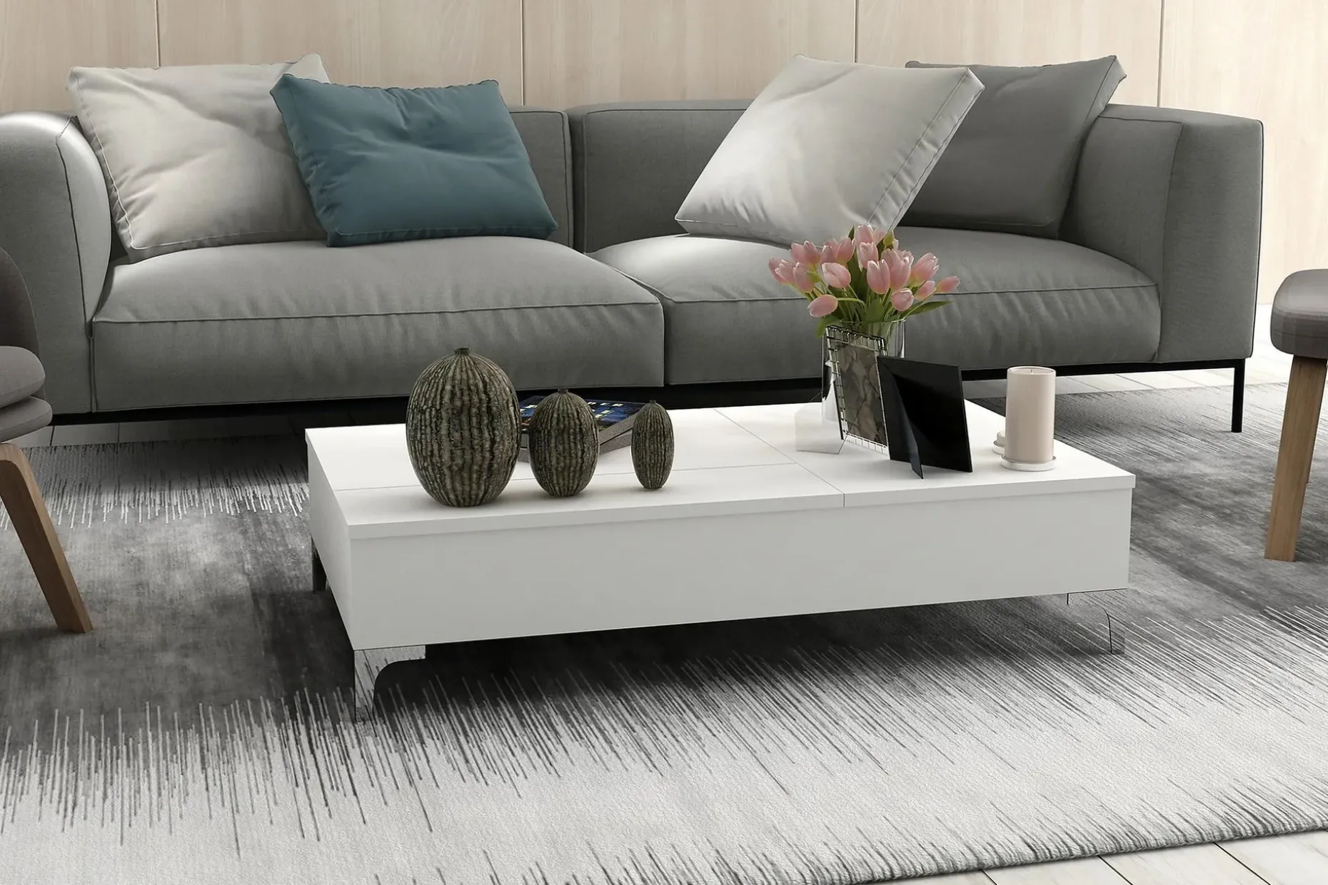 Furny Home Soffbord 121 cm Höj- och Sänkbar med Förvaring
