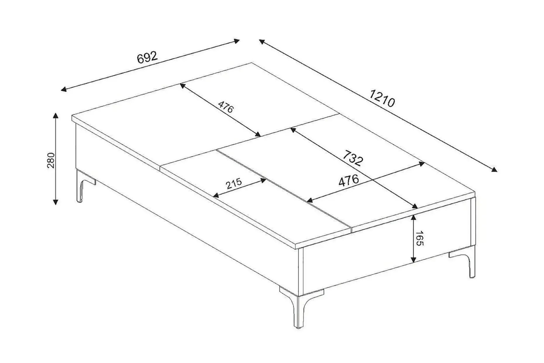 Furny Home Soffbord 121 cm Höj- och Sänkbar med Förvaring