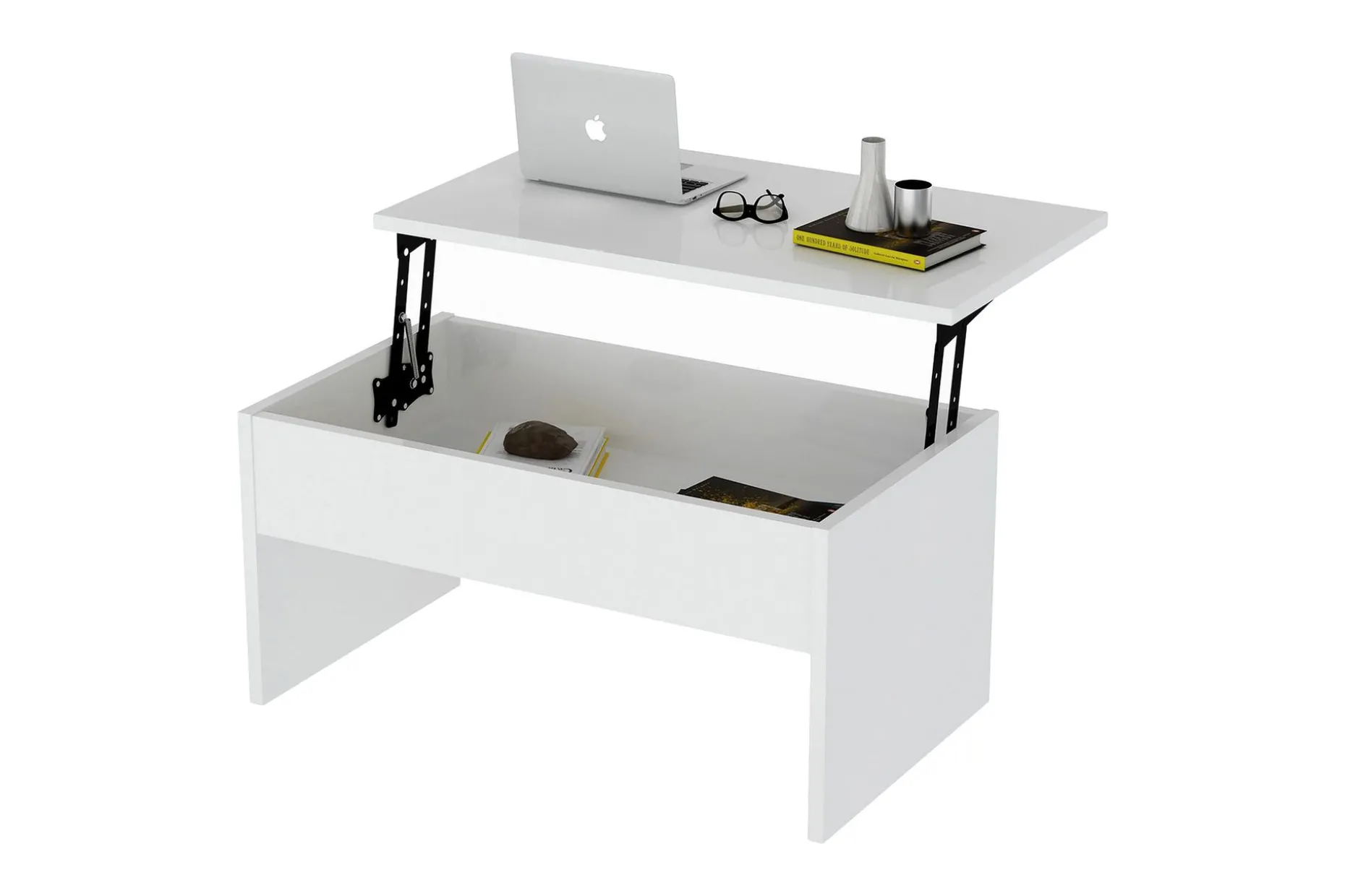 Furny Home Soffbord 90 cm Höj- och Sänkbar med Förvaring