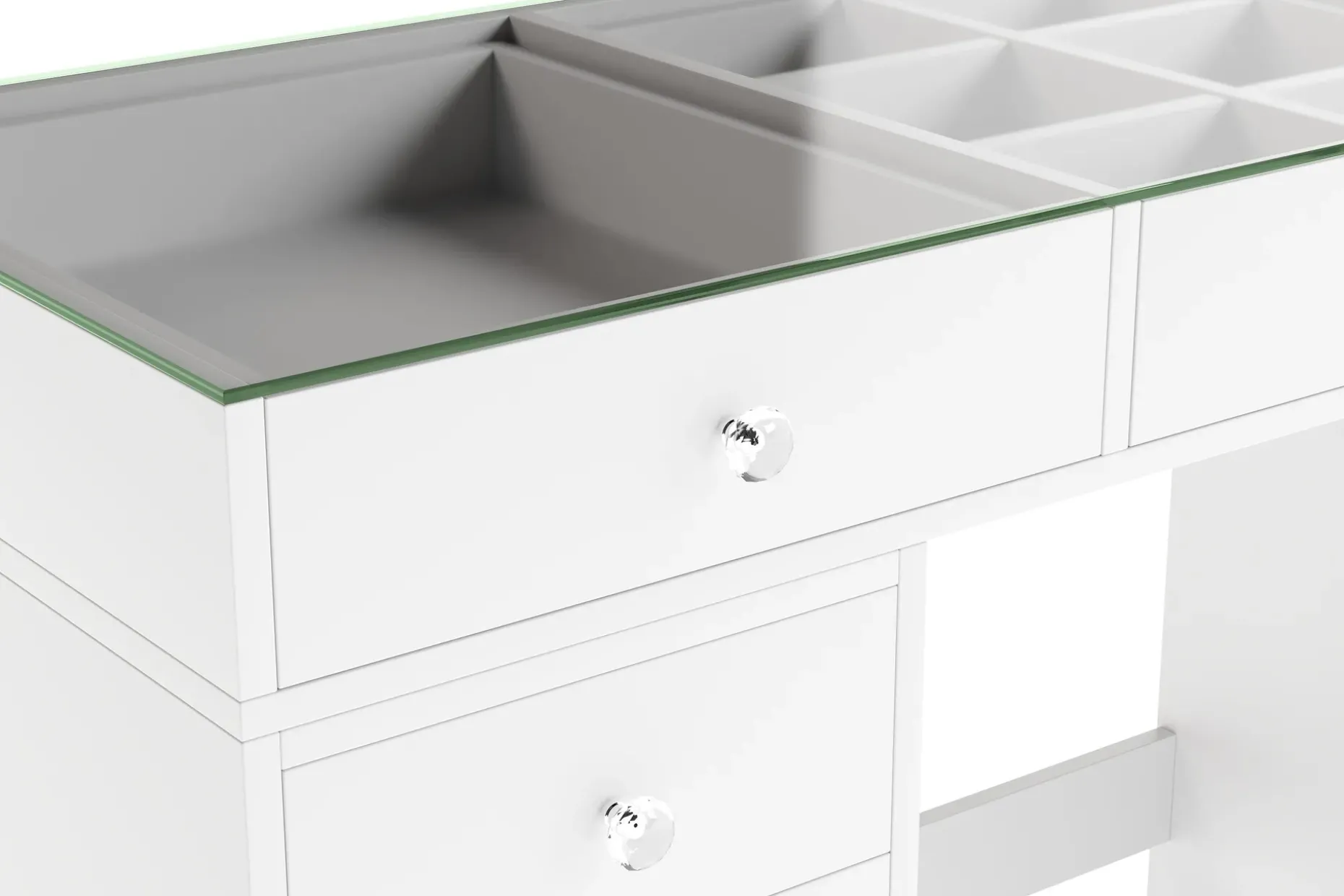 Glow Stort sminkbord med glasskiva - Förvaring med lådor och fack 120 cm