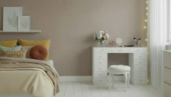 Glow Stort sminkbord med glasskiva - Förvaring med lådor och fack 120 cm