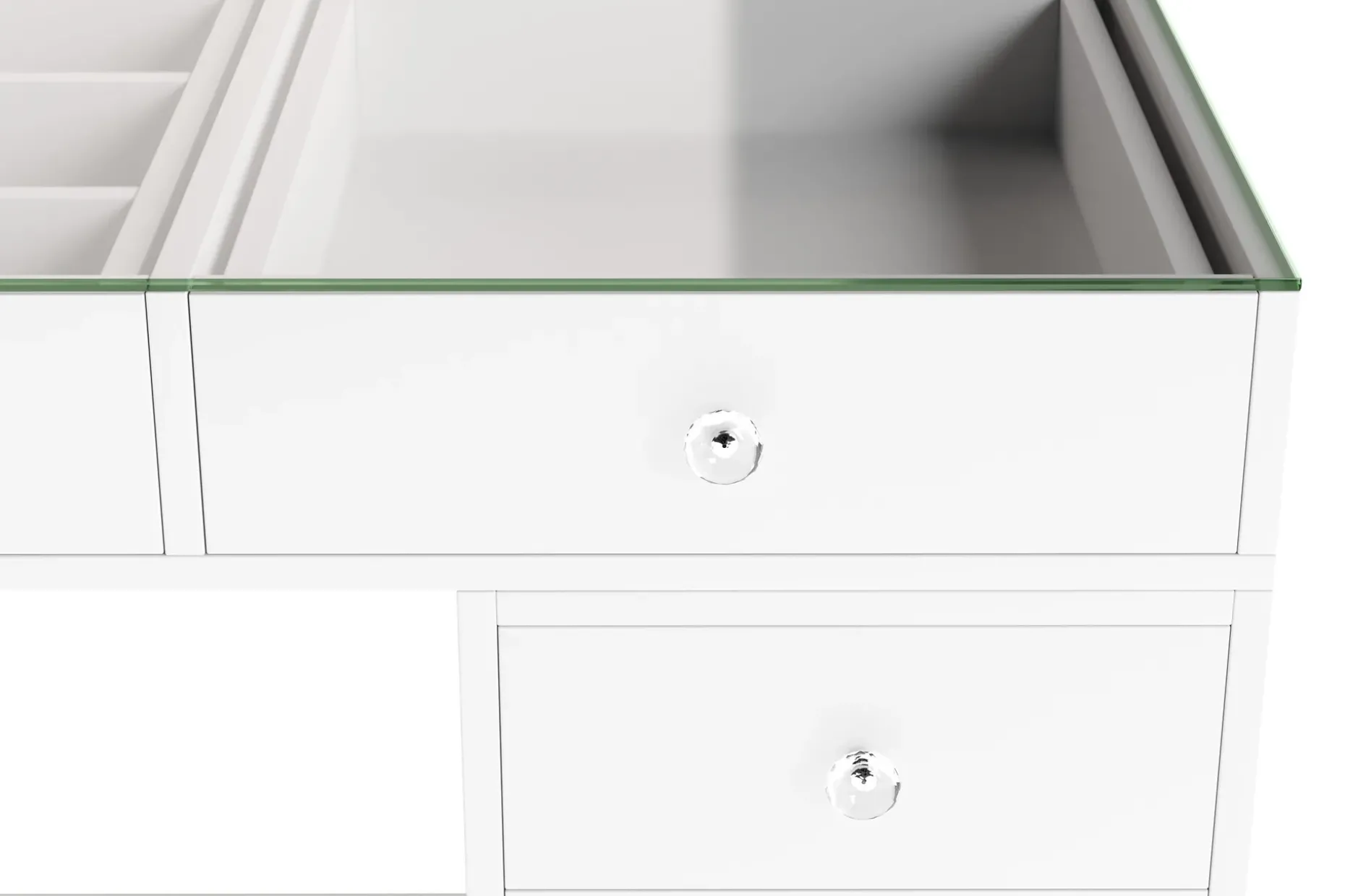 Glow Stort sminkbord med glasskiva - Förvaring med lådor och fack 120 cm