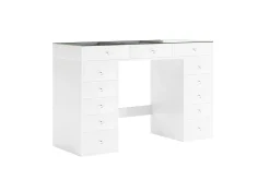 Glow Stort sminkbord med glasskiva - Förvaring med lådor och fack 120 cm
