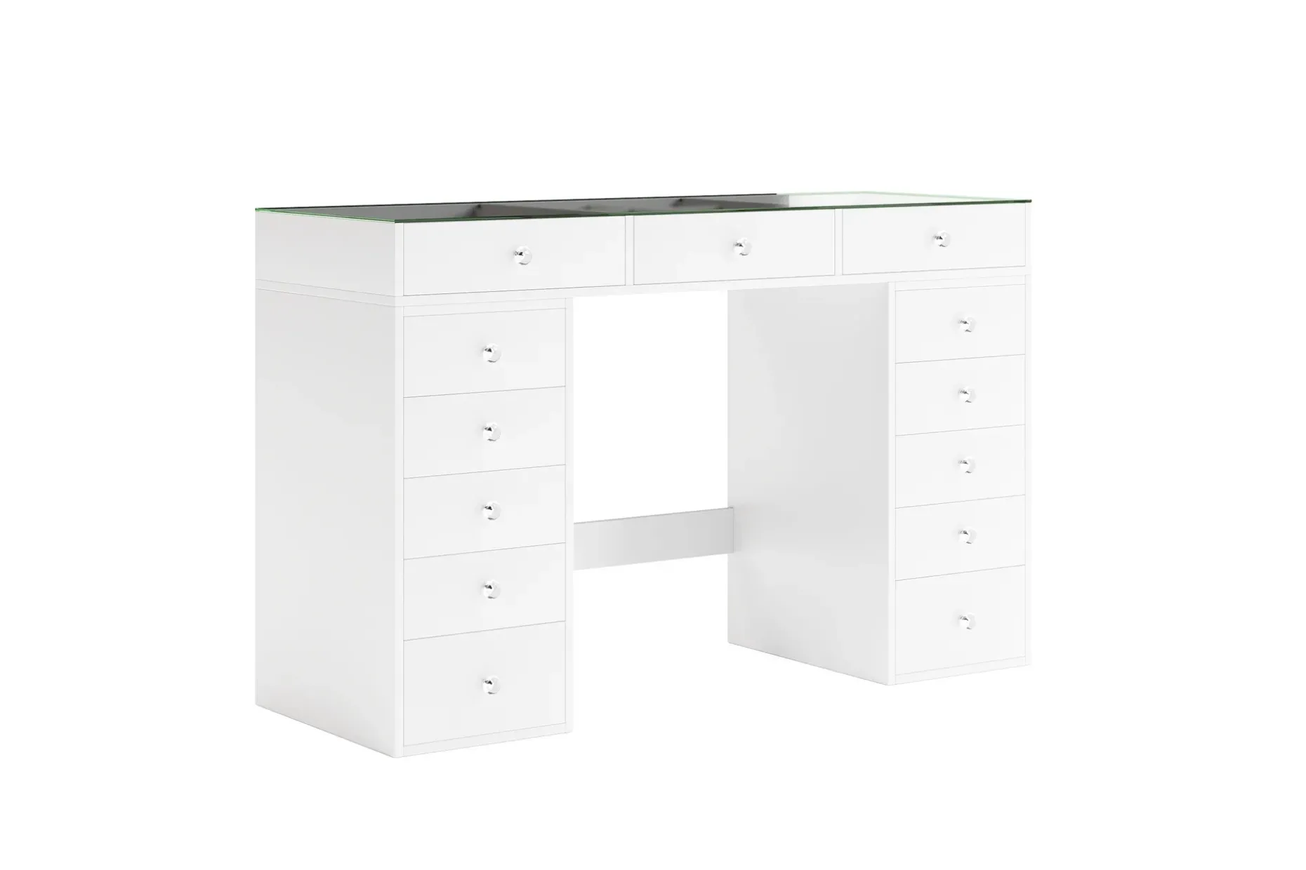 Glow Stort sminkbord med glasskiva - Förvaring med lådor och fack 120 cm
