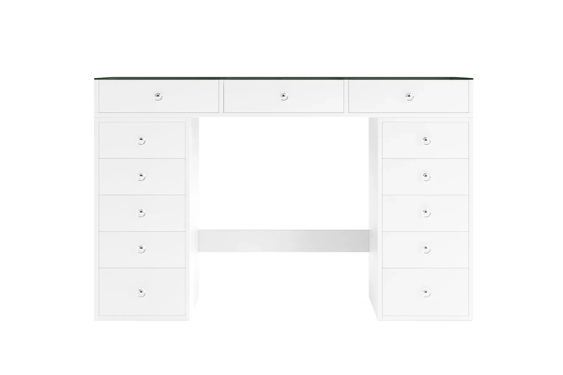 Glow Stort sminkbord med glasskiva - Förvaring med lådor och fack 120 cm