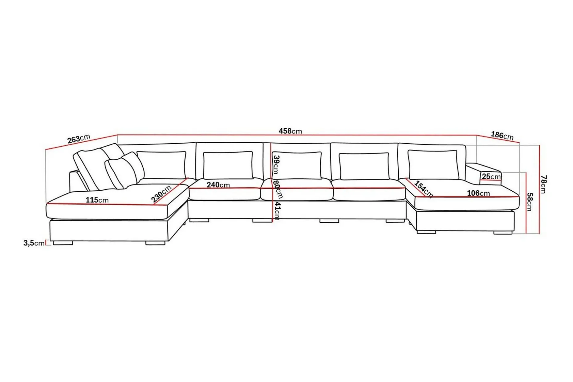 Grande 6-sits U-Soffa med Divan Höger