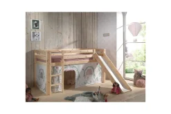 Halvhöjdssäng med gardin Pino Birdy Naturlig, Naturlig, Med rutschkana, Med rutschkana, Inga fickor