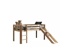 Halvhöjdssäng med gardin Pino Spring Naturlig, Naturlig, Med rutschkana, Fjäder, Vår, Utan fickor
