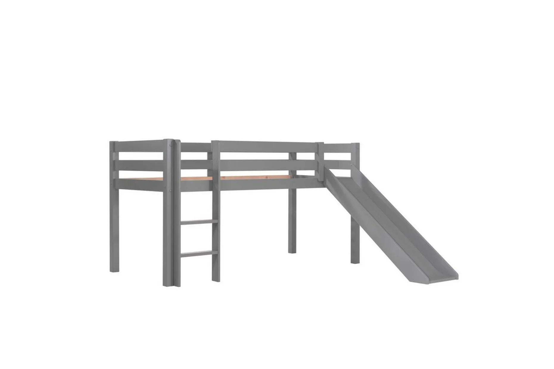 Halvhöjdssäng med gardin Pino Princess Grå, Grå, Med rutschkana, Utan tunnel, 3