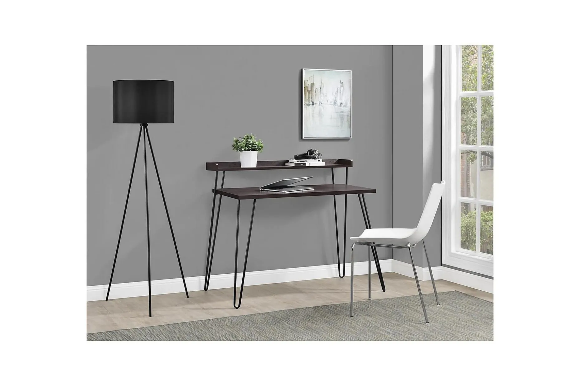 Haven Skrivbord 114 cm med Förvaring Hylla Espresso/Svart