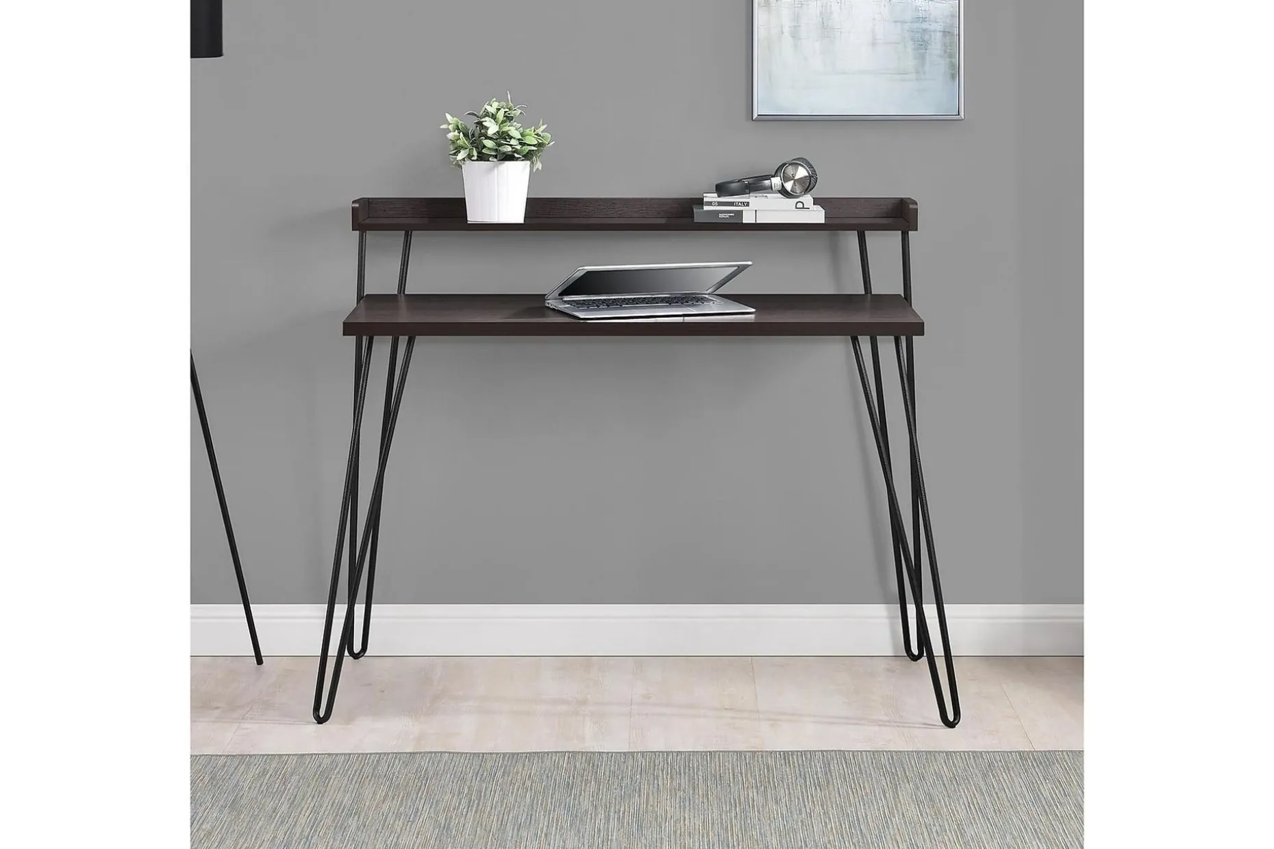 Haven Skrivbord 114 cm med Förvaring Hylla Espresso/Svart