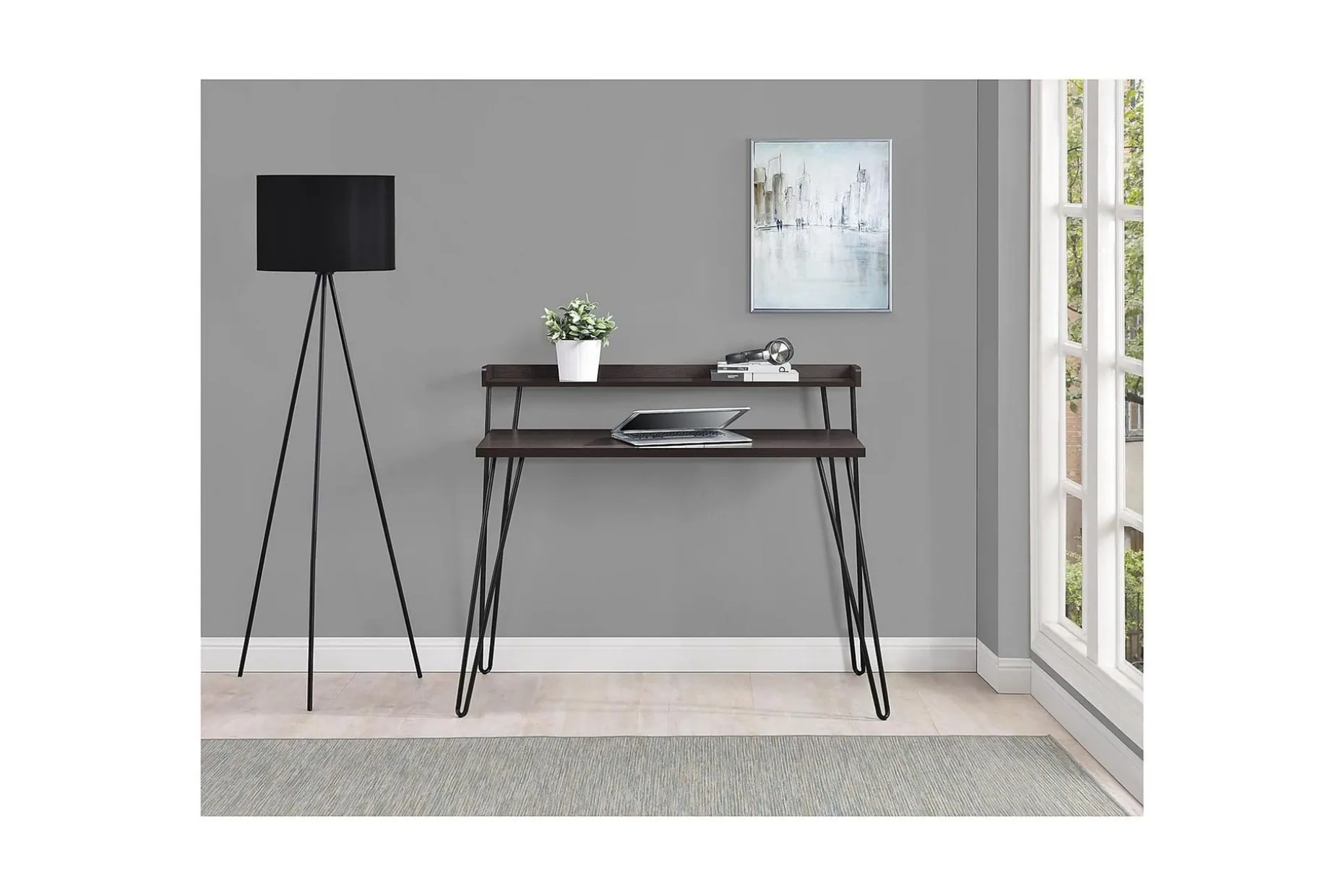 Haven Skrivbord 114 cm med Förvaring Hylla Espresso/Svart