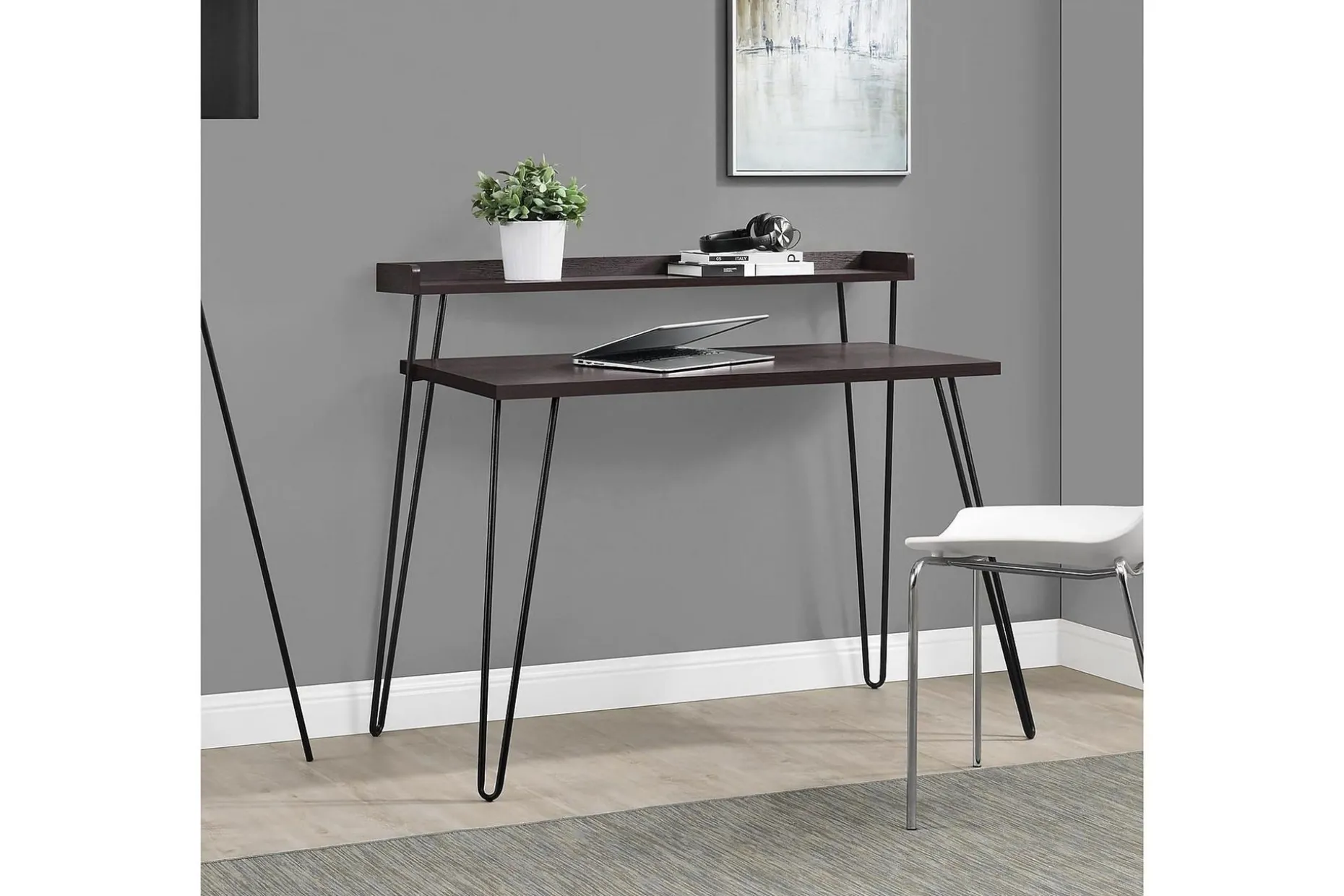 Haven Skrivbord 114 cm med Förvaring Hylla Espresso/Svart