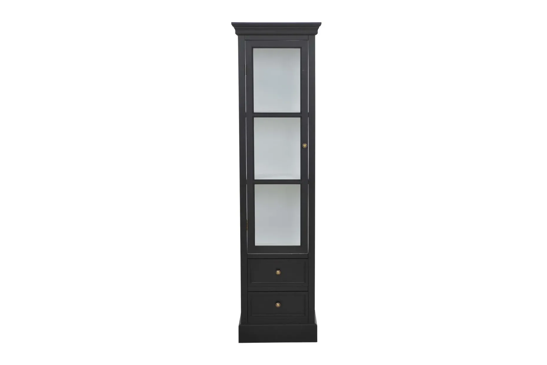 Havin Smalt Vitrinskåp 30 cm djup 45 cm bred 166 cm hög Mörkt Trä Glas
