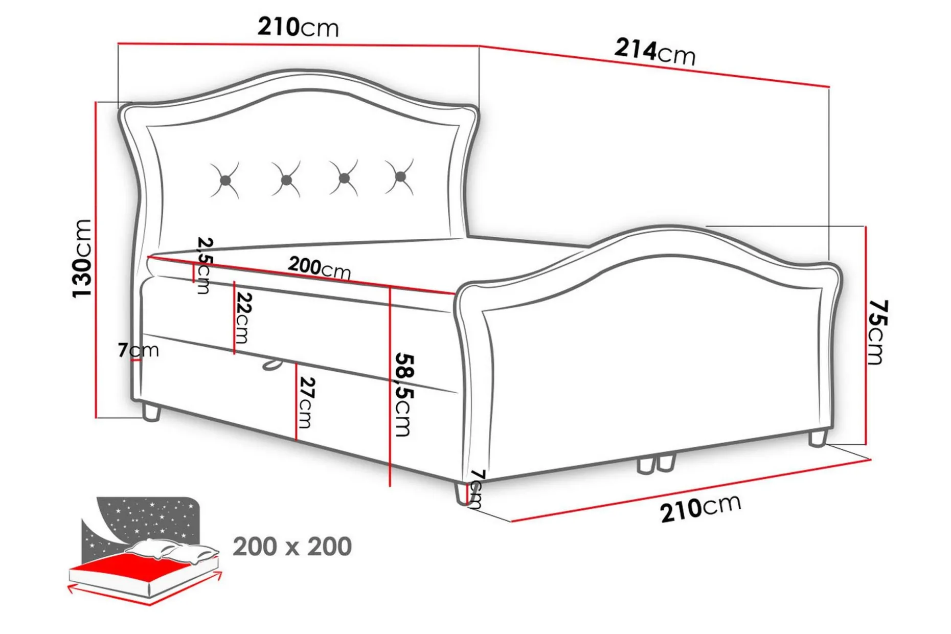 Hestra Lux Kontinentalsäng 200x200 cm LED-belysning