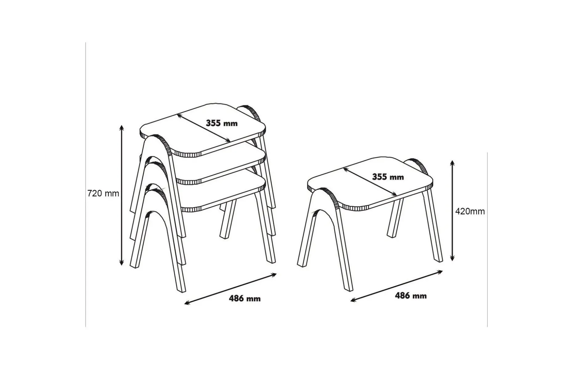 Hovdane Satsbord 49 cm 3 Bord